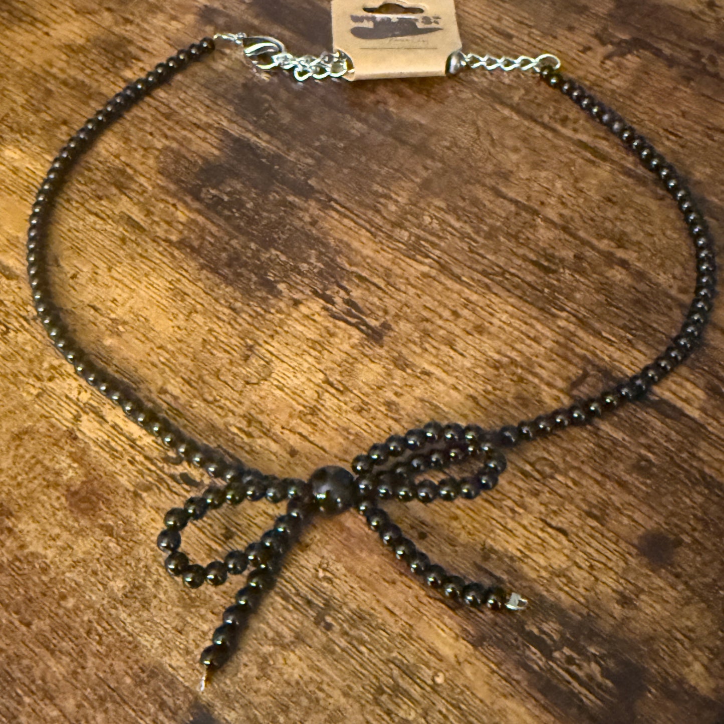 Black Bead Bow Necklace Mixed Metals Elegant Jewelry for Women Silver Elegant