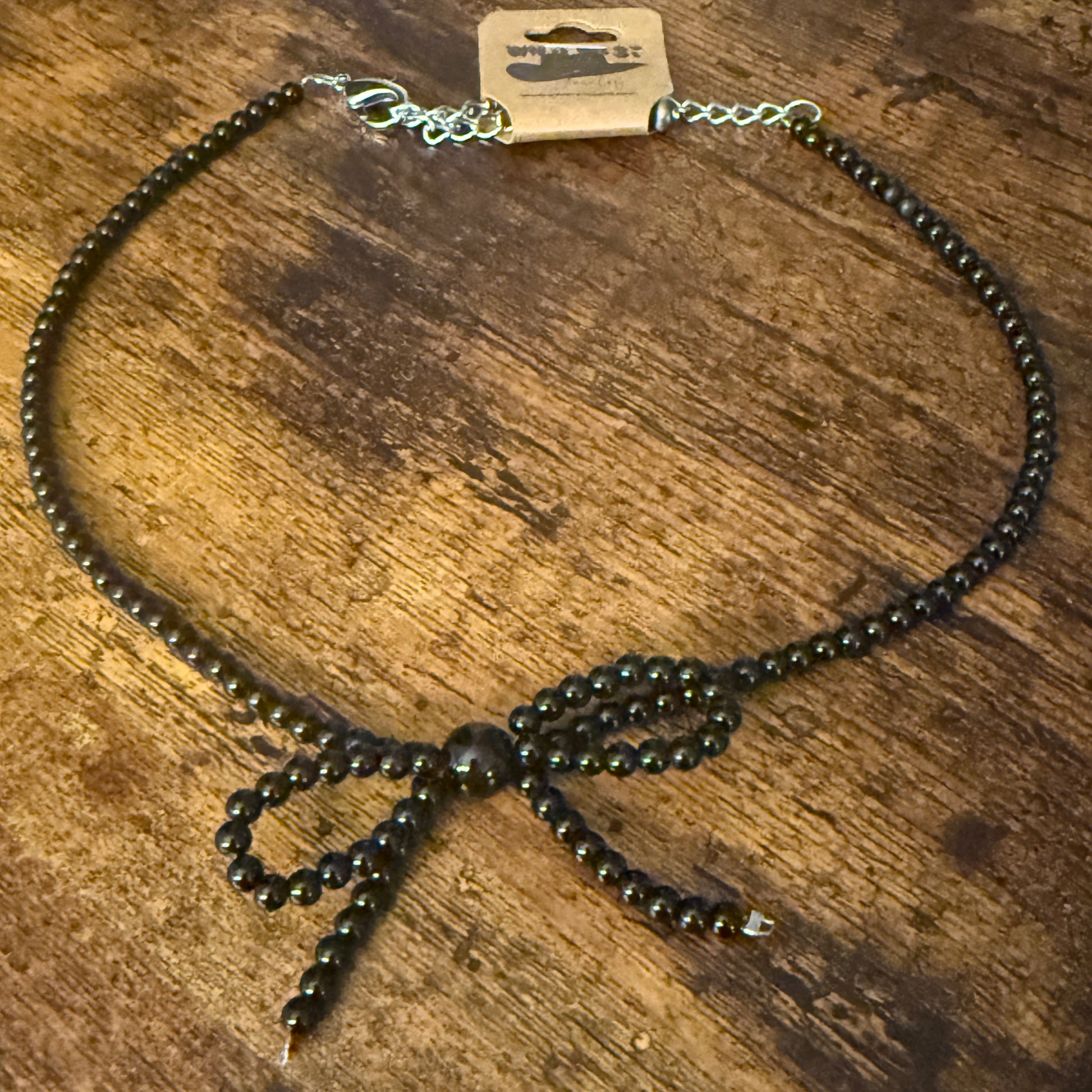Black Bead Bow Necklace Mixed Metals Elegant Jewelry for Women Silver Elegant