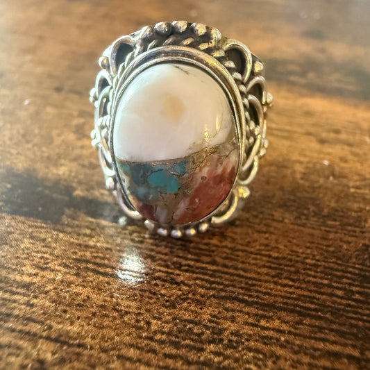 Natural Oyster Turquoise Gemstone Sterling Silver Cuff Ring Size 8 Silver Elegant