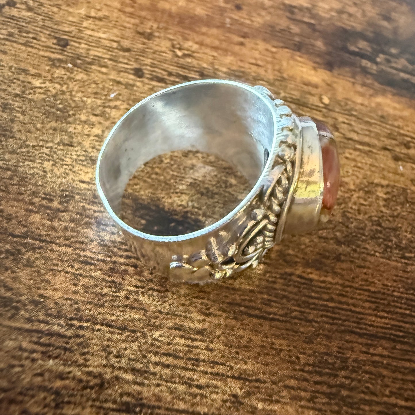 Natural Oyster Turquoise Gemstone Sterling Silver Cuff Ring Size 8 Silver Elegant