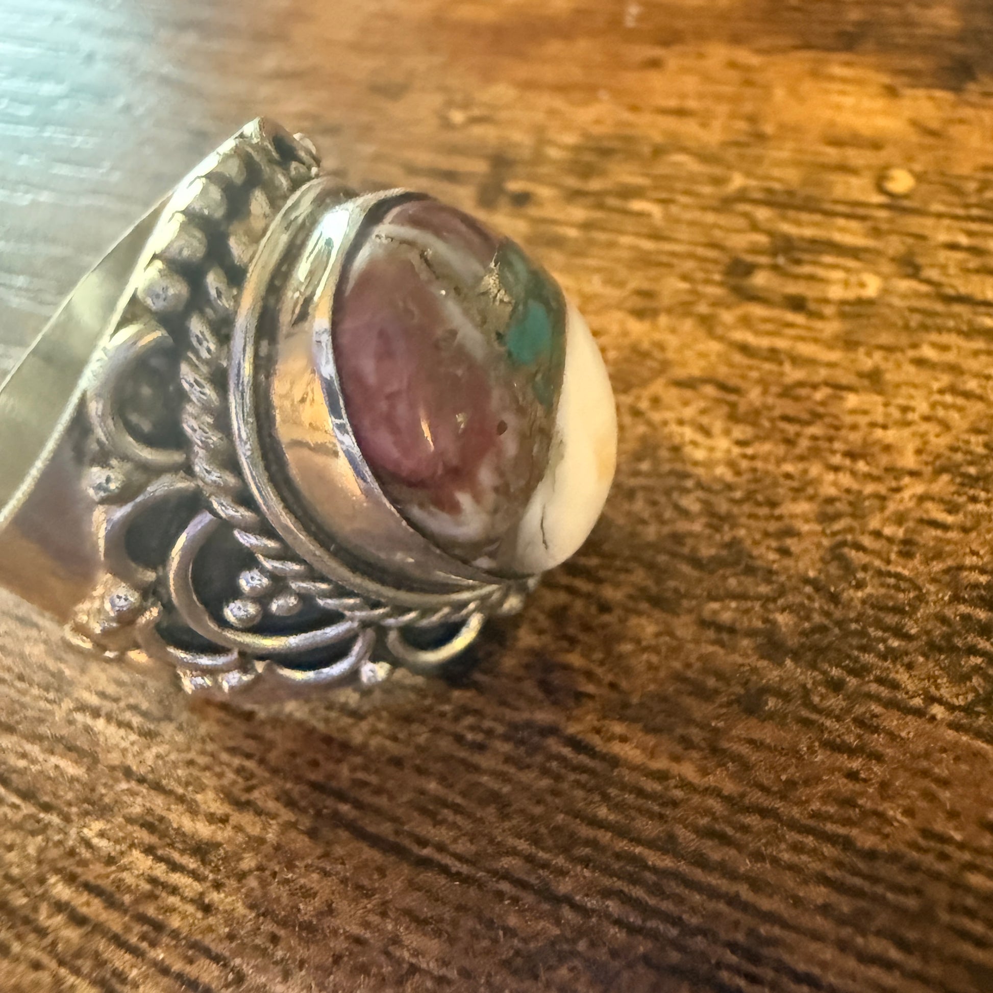 Natural Oyster Turquoise Gemstone Sterling Silver Cuff Ring Size 8 Silver Elegant