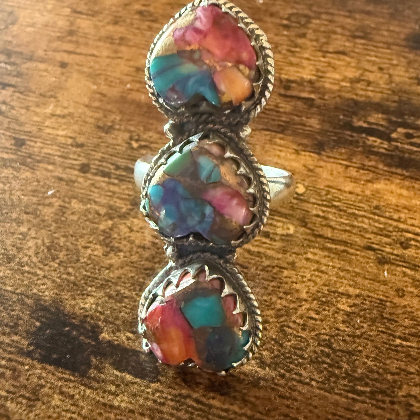 Pink Copper Turquoise Gemstone Cuff Ring In Sterling Silver Handmade Size 10 Silver Elegant