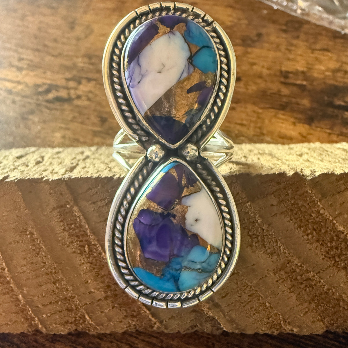Purple Dahlia Turquoise Ring 925 Sterling Silver Handmade Size 7.5 Silver Elegant