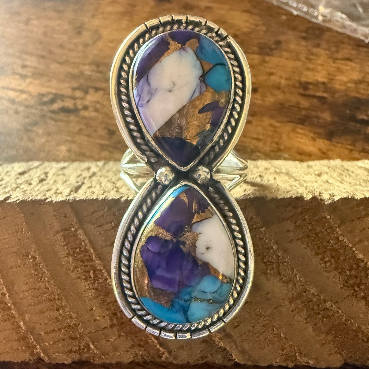 Purple Dahlia Turquoise Ring 925 Sterling Silver Handmade Size 7.5 Silver Elegant