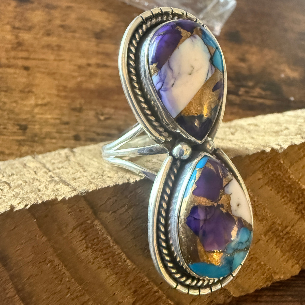 Purple Dahlia Turquoise Ring 925 Sterling Silver Handmade Size 7.5 Silver Elegant