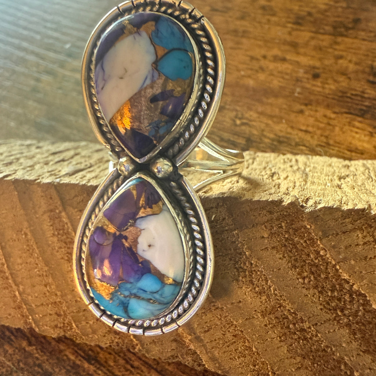 Purple Dahlia Turquoise Ring 925 Sterling Silver Handmade Size 7.5 Silver Elegant