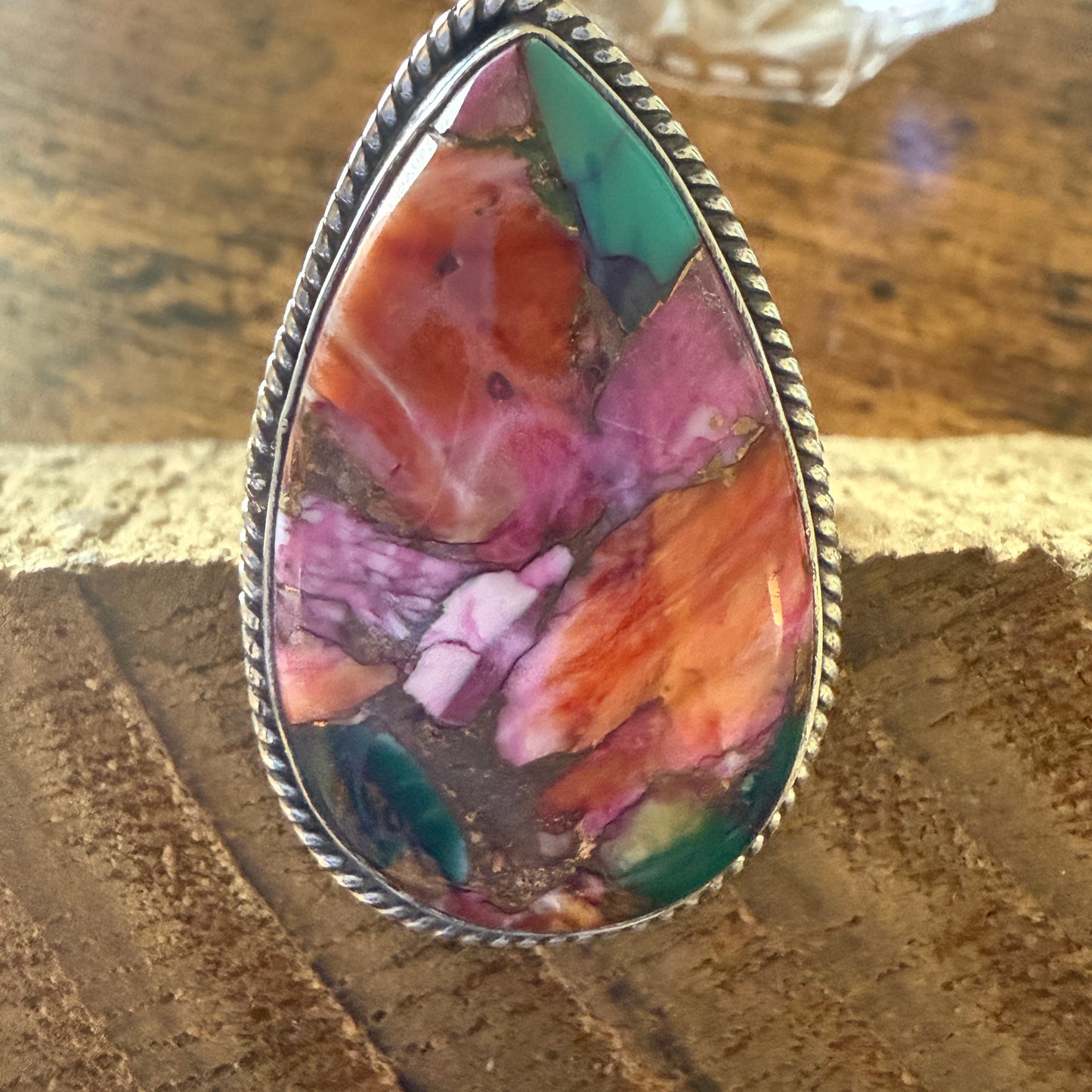 Pink Oyster Turquoise Gemstone Ring 925 Sterling Silver Handmade Size 8 Silver Elegant
