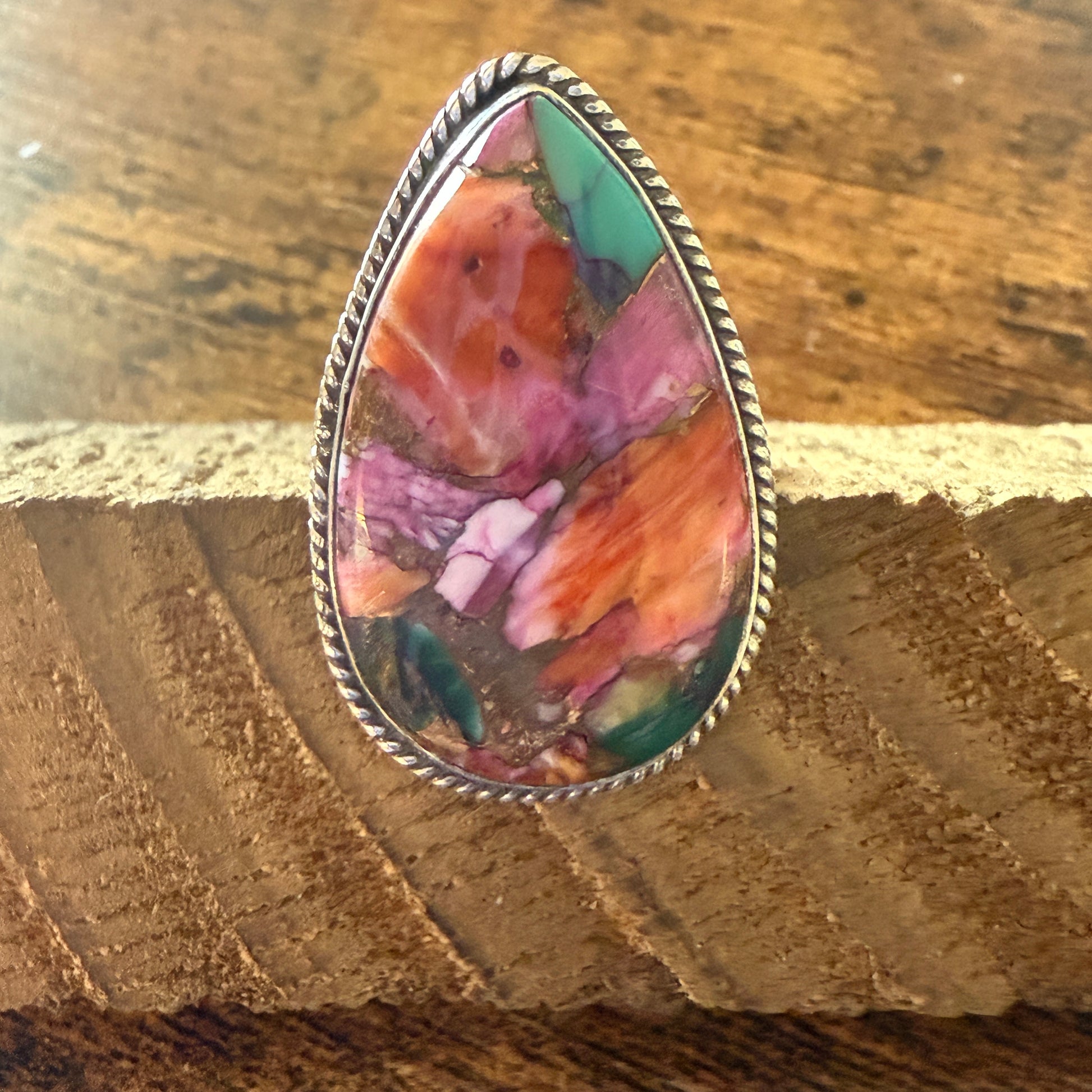 Pink Oyster Turquoise Gemstone Ring 925 Sterling Silver Handmade Size 8 Silver Elegant