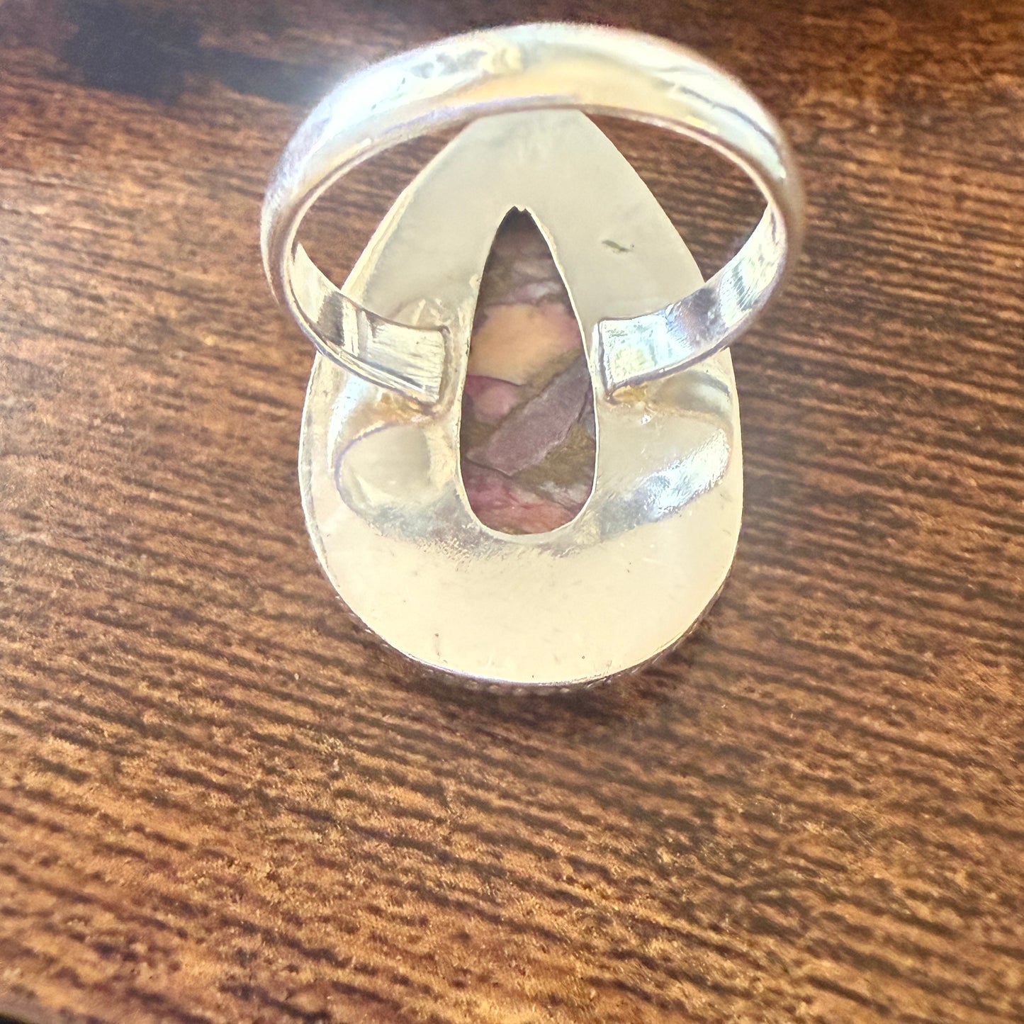 Pink Oyster Turquoise Gemstone Ring 925 Sterling Silver Handmade Size 8 Silver Elegant
