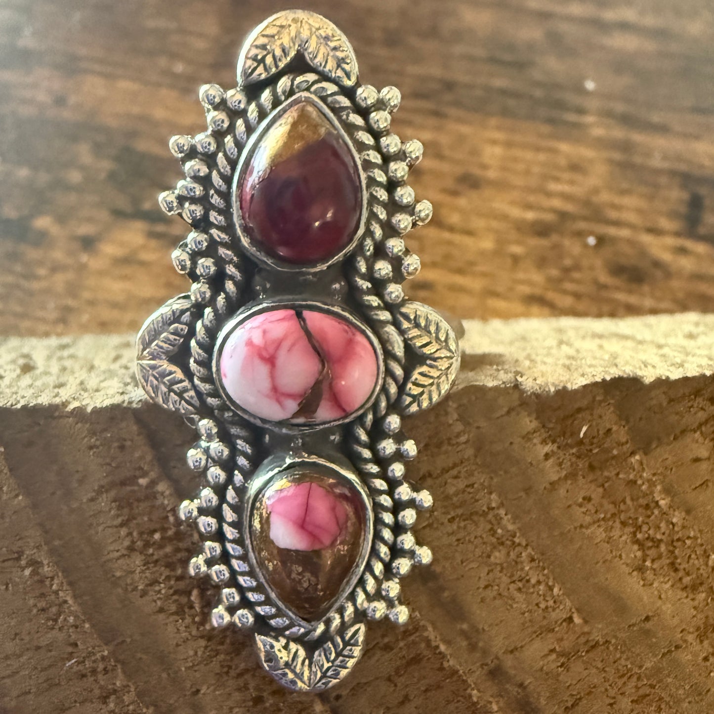Rose Dahlia Turquoise 3 Stone Ring 925 Sterling Silver Adjustable Silver Elegant