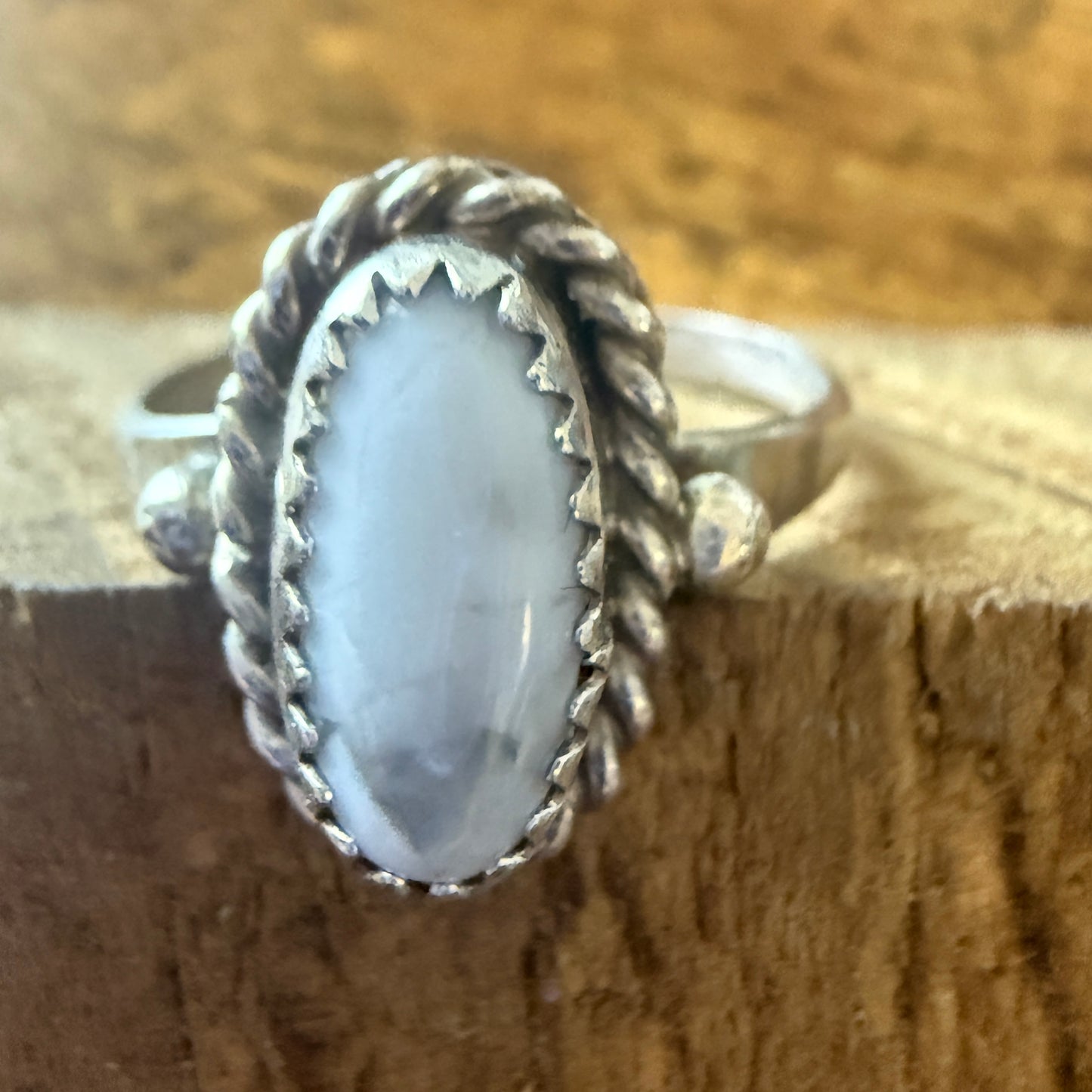 White Buffalo Turquoise Ring Sterling Navajo Style Handmade Size Seven Point Five Silver Elegant