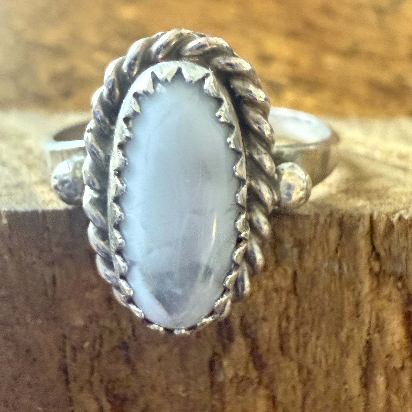 White Buffalo Turquoise Ring Sterling Navajo Style Handmade Size Seven Point Five Silver Elegant