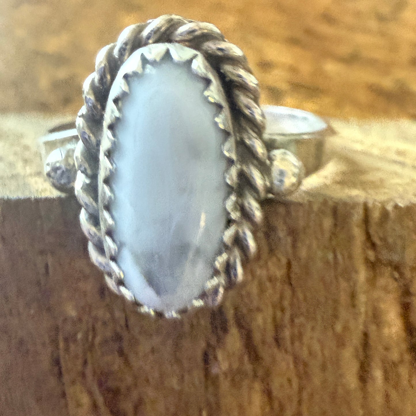 White Buffalo Turquoise Ring Sterling Navajo Style Handmade Size Seven Point Five Silver Elegant