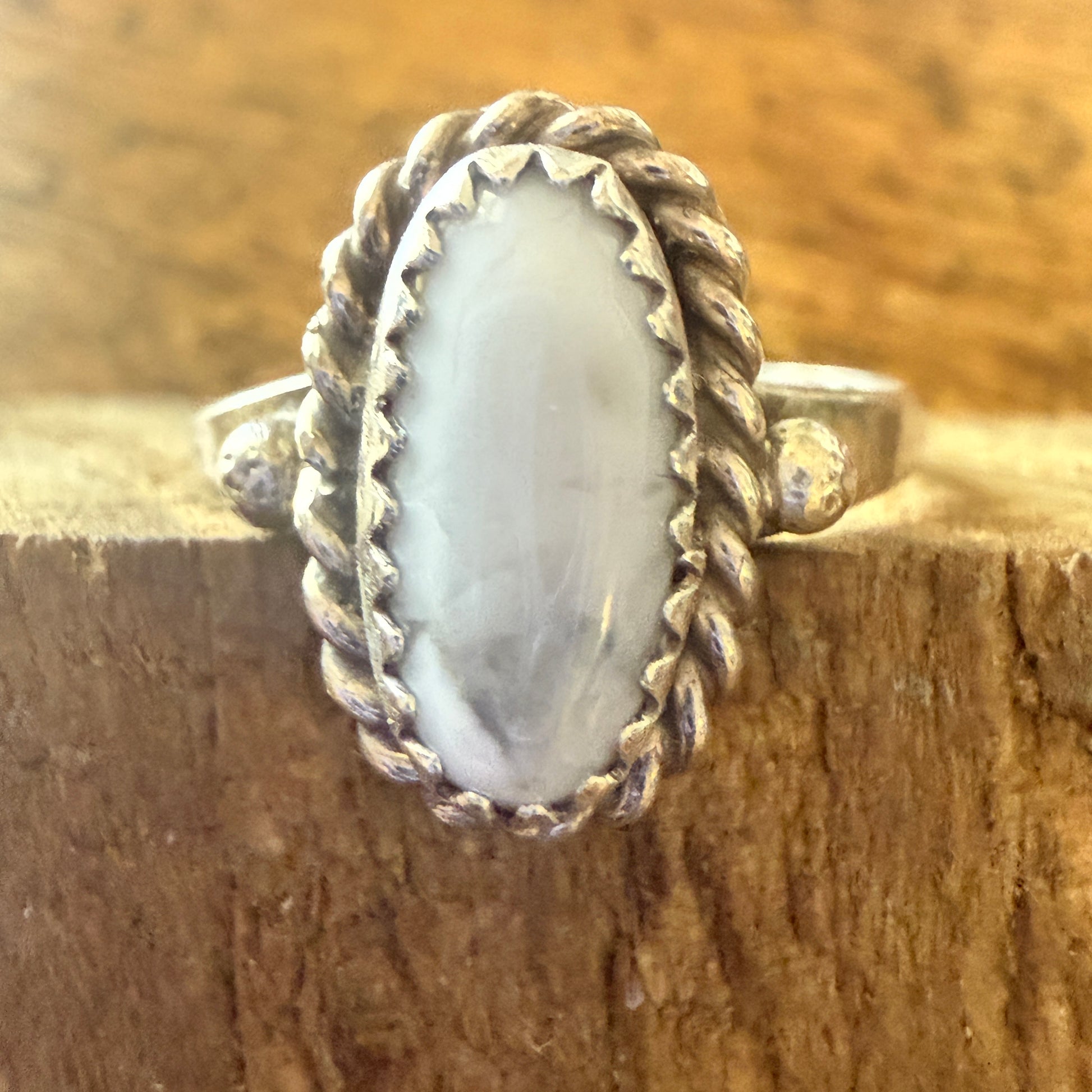 White Buffalo Turquoise Ring Sterling Navajo Style Handmade Size Seven Point Five Silver Elegant