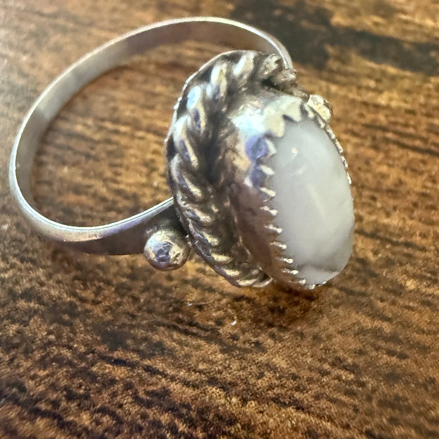 White Buffalo Turquoise Ring Sterling Navajo Style Handmade Size Seven Point Five Silver Elegant