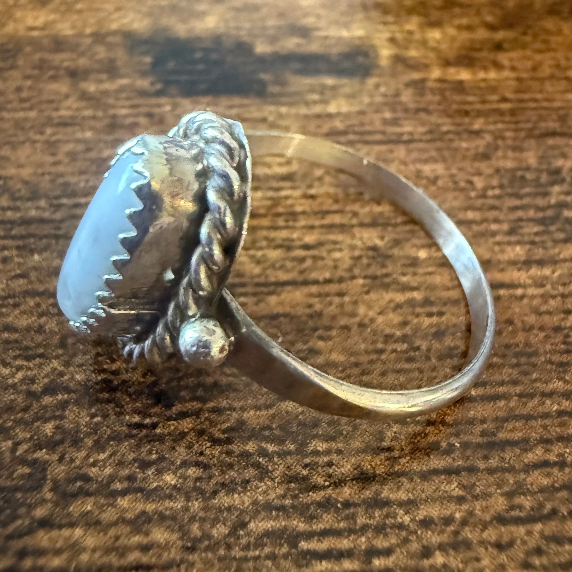 White Buffalo Turquoise Ring Sterling Navajo Style Handmade Size Seven Point Five Silver Elegant