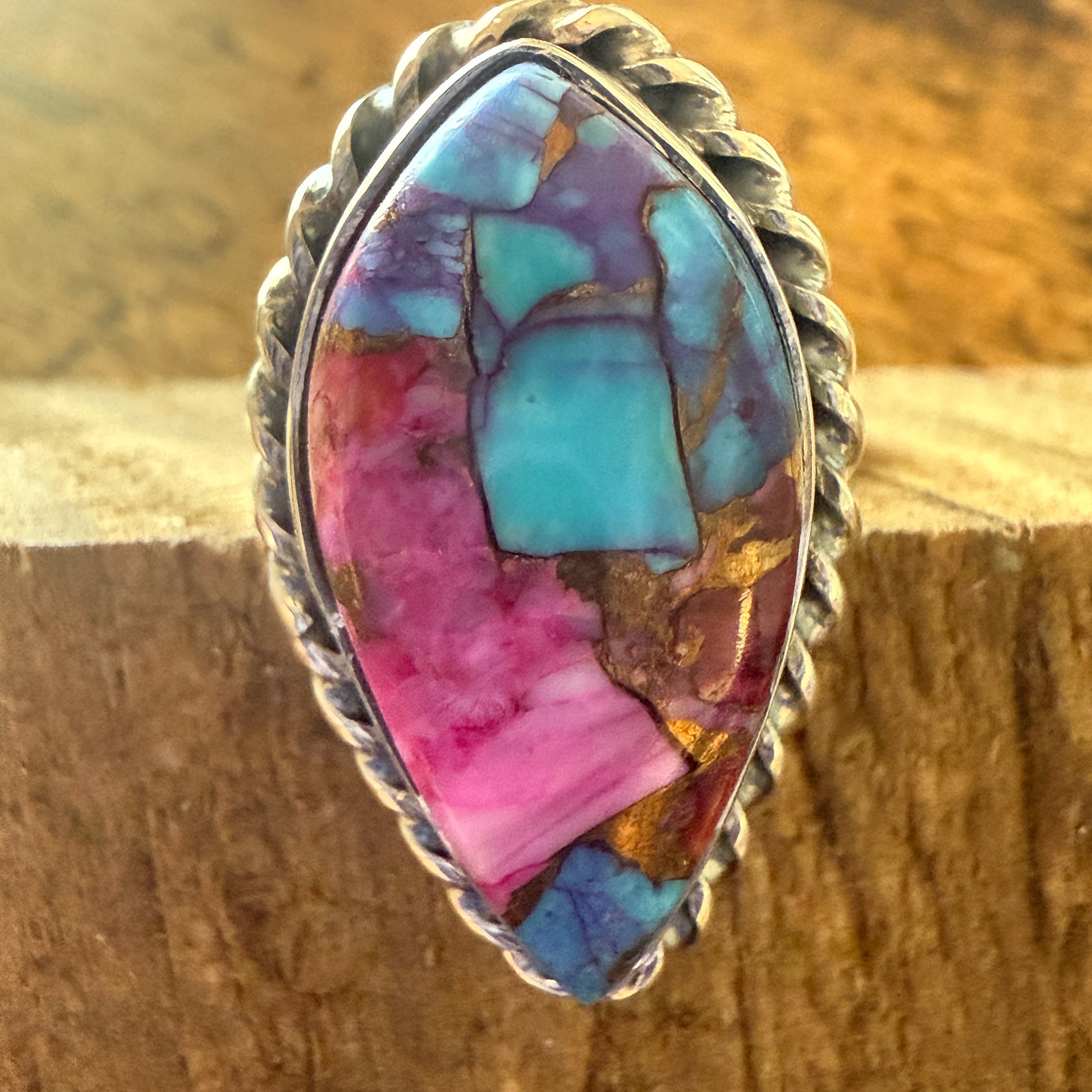Dahlia Copper Turquoise 925 Sterling Silver Boho Ring For Women Size 7 US Silver Elegant