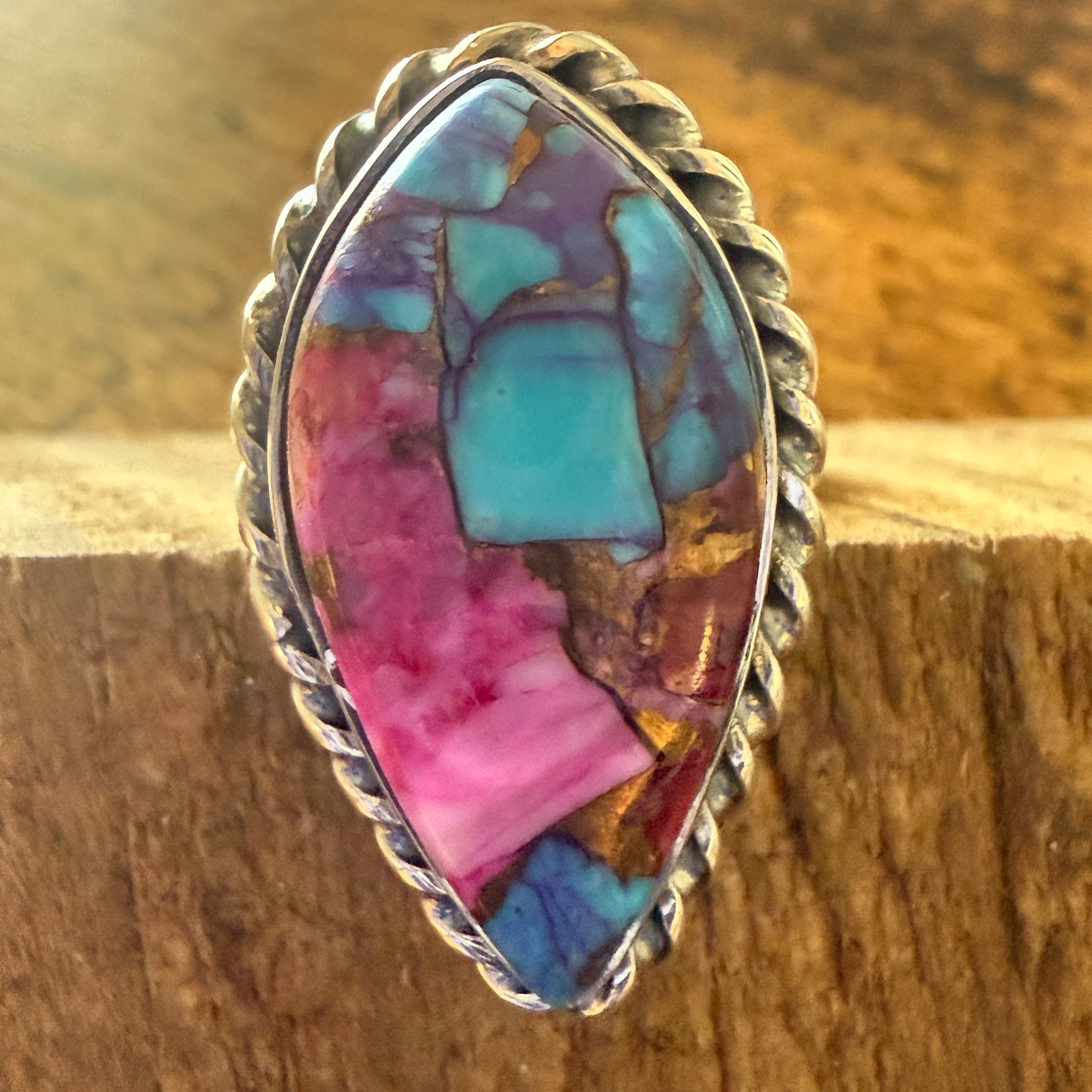 Dahlia Copper Turquoise 925 Sterling Silver Boho Ring For Women Size 7 US Silver Elegant
