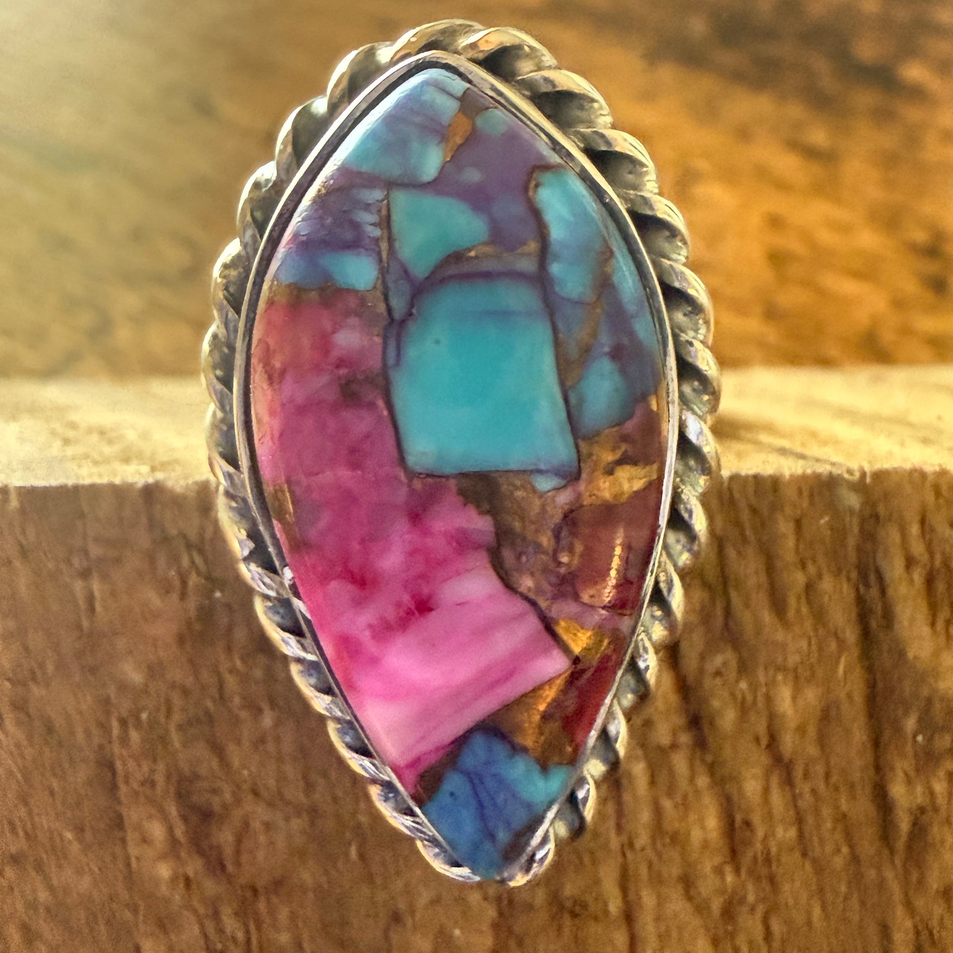 Dahlia Copper Turquoise 925 Sterling Silver Boho Ring For Women Size 7 US Silver Elegant