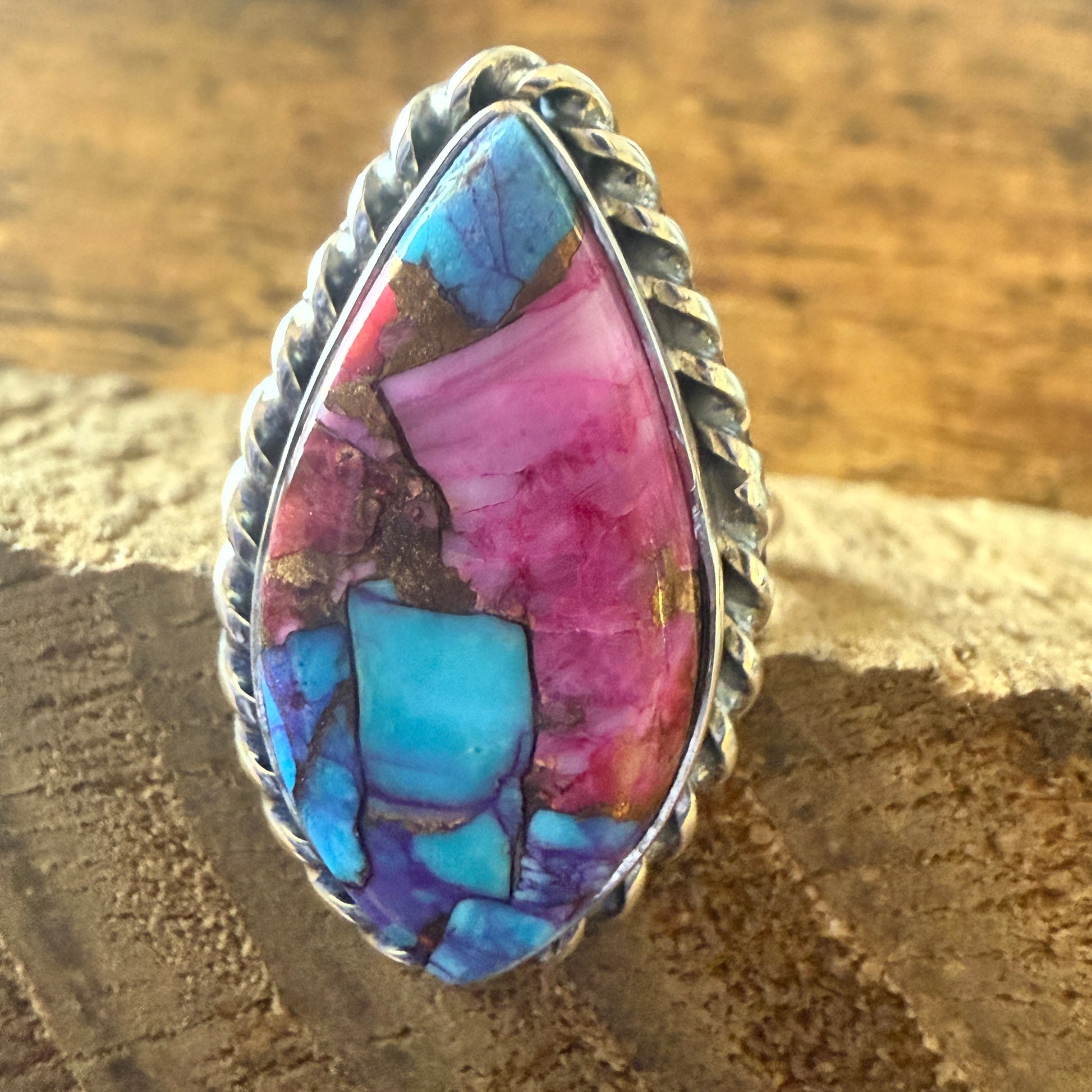 Dahlia Copper Turquoise 925 Sterling Silver Boho Ring For Women Size 7 US Silver Elegant