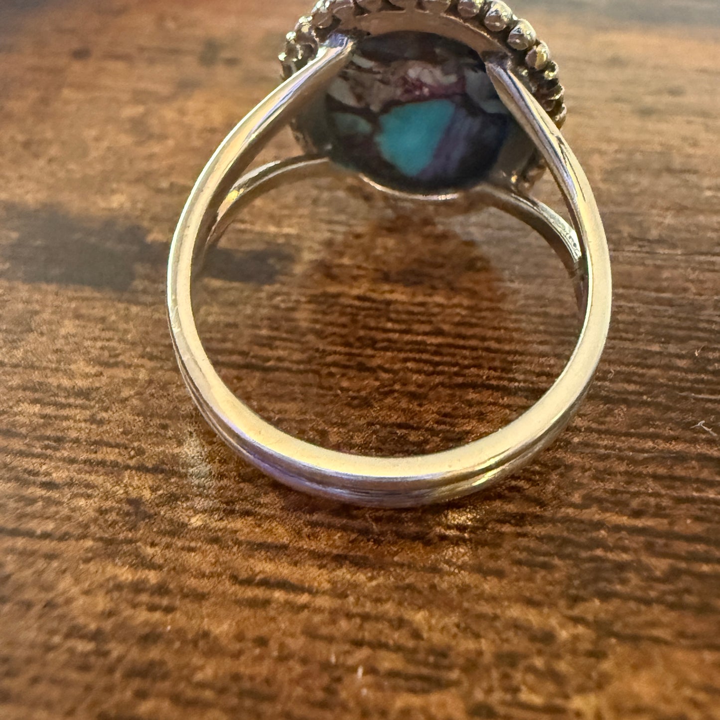 Kingman Purple Dahlia Turquoise 925 Sterling Silver Handmade Ring, Size 10 Silver Elegant