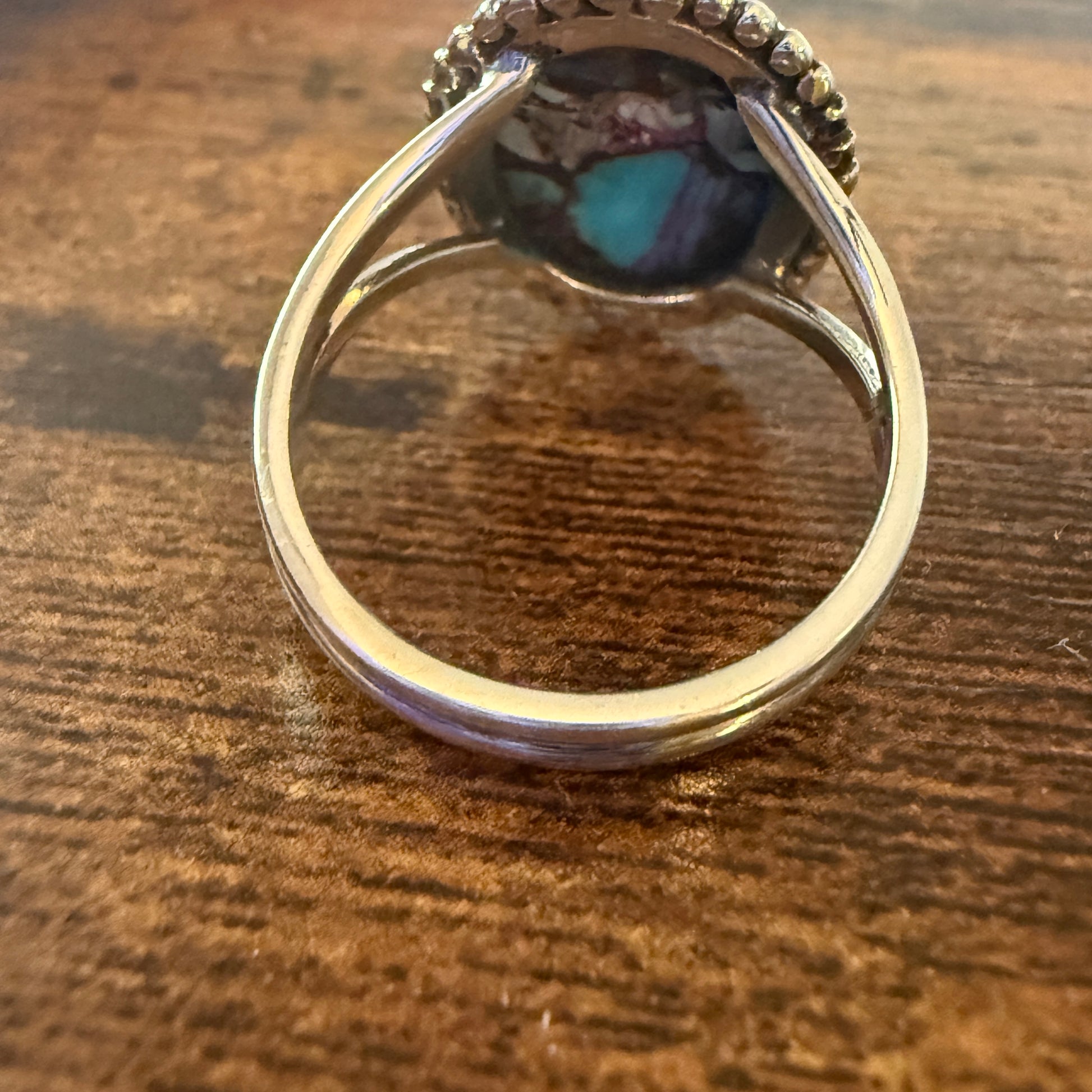 Kingman Purple Dahlia Turquoise 925 Sterling Silver Handmade Ring, Size 10 Silver Elegant