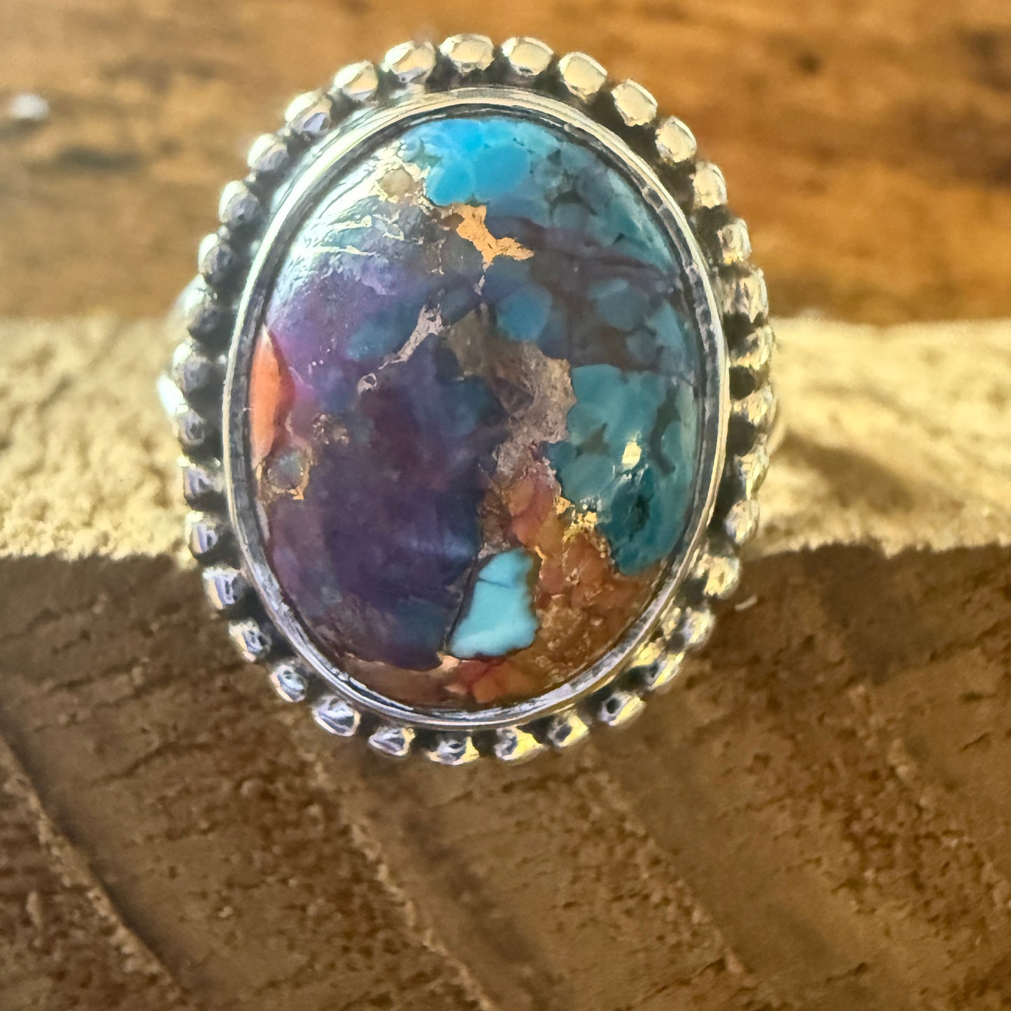 Kingman Purple Dahlia Turquoise Handmade Sterling Silver Cuff Ring Size 8.5 Silver Elegant