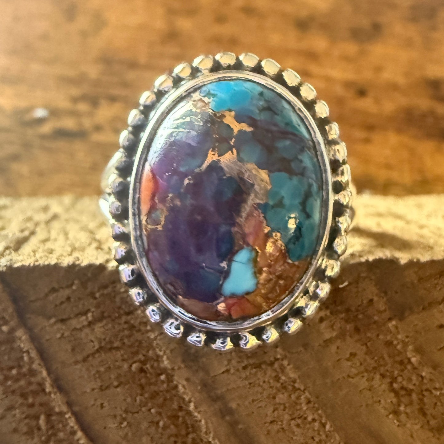 Kingman Purple Dahlia Turquoise Handmade Sterling Silver Cuff Ring Size 8.5 Silver Elegant