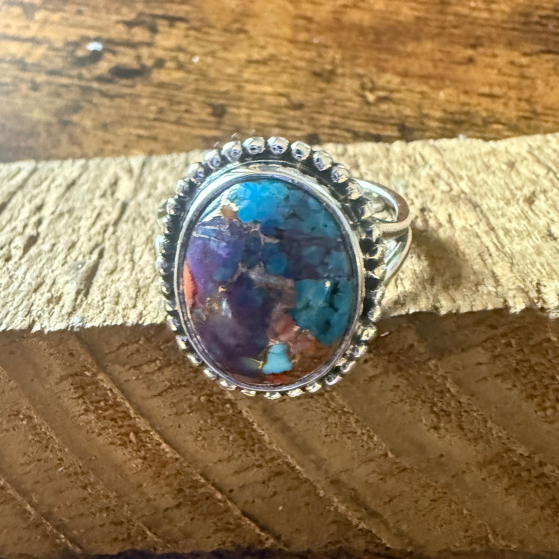 Kingman Purple Dahlia Turquoise Handmade Sterling Silver Cuff Ring Size 8.5 Silver Elegant