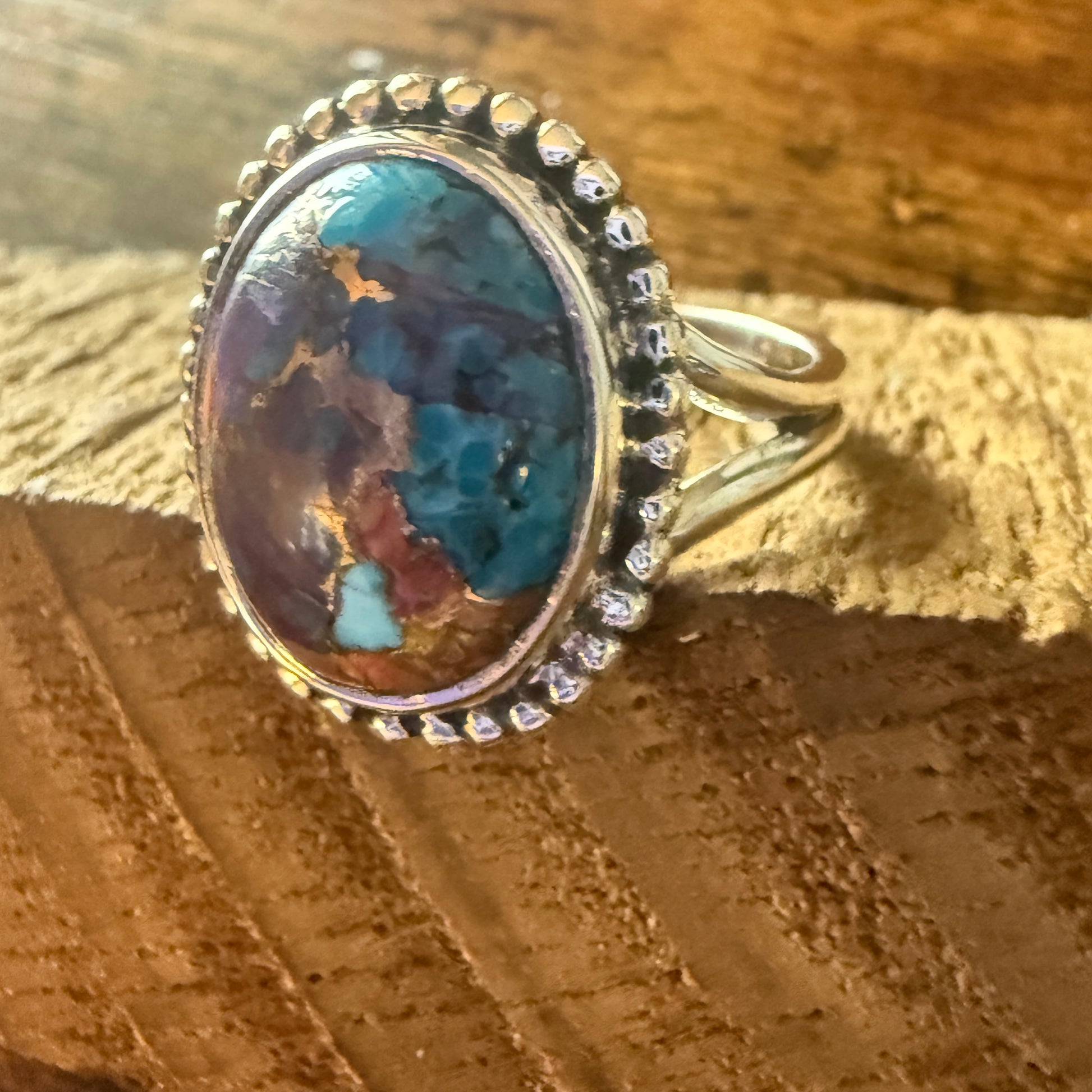 Kingman Purple Dahlia Turquoise Handmade Sterling Silver Cuff Ring Size 8.5 Silver Elegant