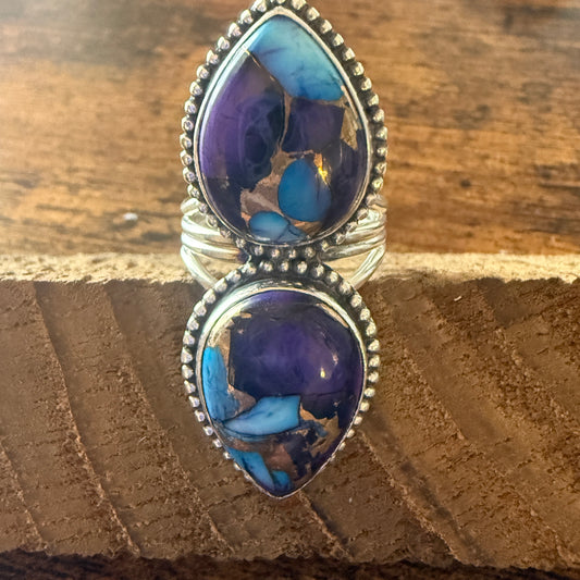 Purple Dahlia Turquoise Ring 925 Sterling Silver Handmade Jewelry Size 6.5 Silver Elegant
