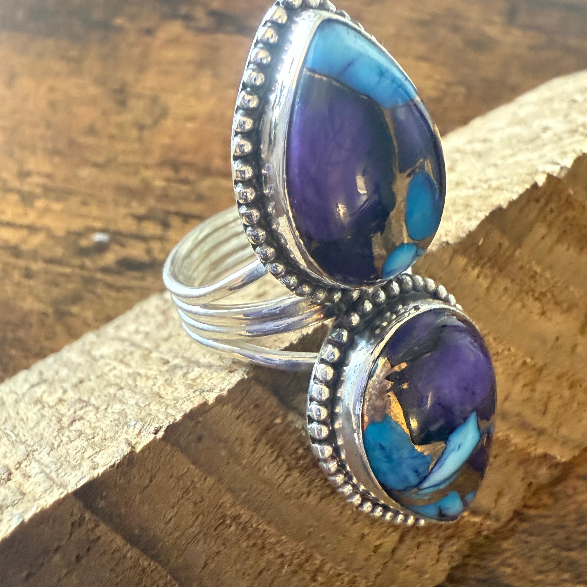Purple Dahlia Turquoise Ring 925 Sterling Silver Handmade Jewelry Size 6.5 Silver Elegant