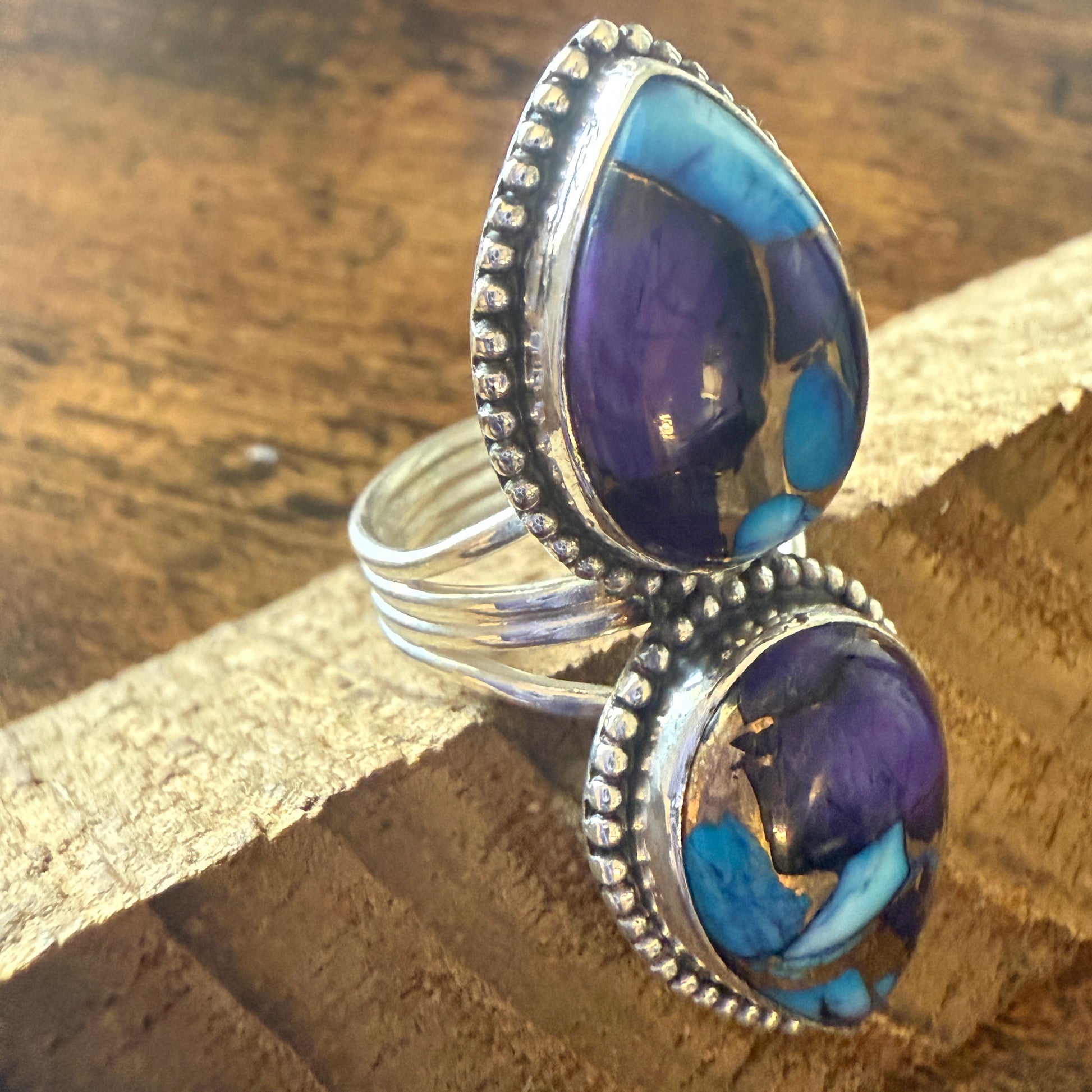 Purple Dahlia Turquoise Ring 925 Sterling Silver Handmade Jewelry Size 6.5 Silver Elegant