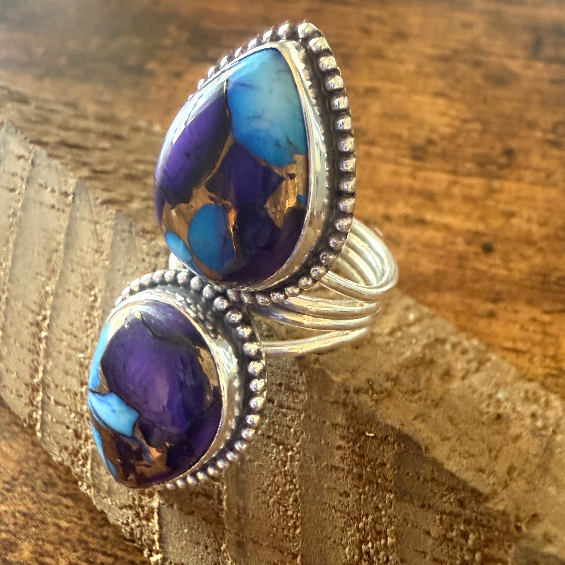 Purple Dahlia Turquoise Ring 925 Sterling Silver Handmade Jewelry Size 6.5 Silver Elegant