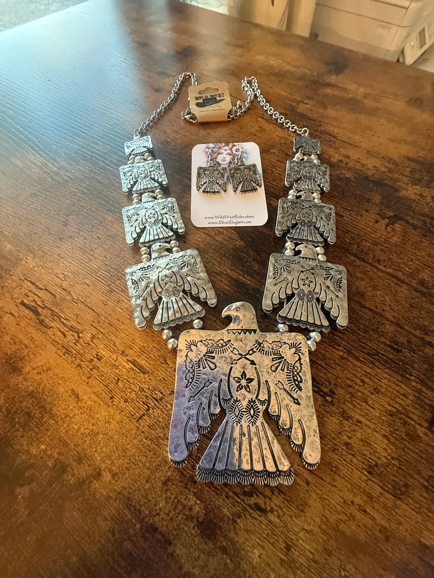 Thunderbird Multi Charm Western Necklace With Layered Charms and Earring Set WildWestBoho