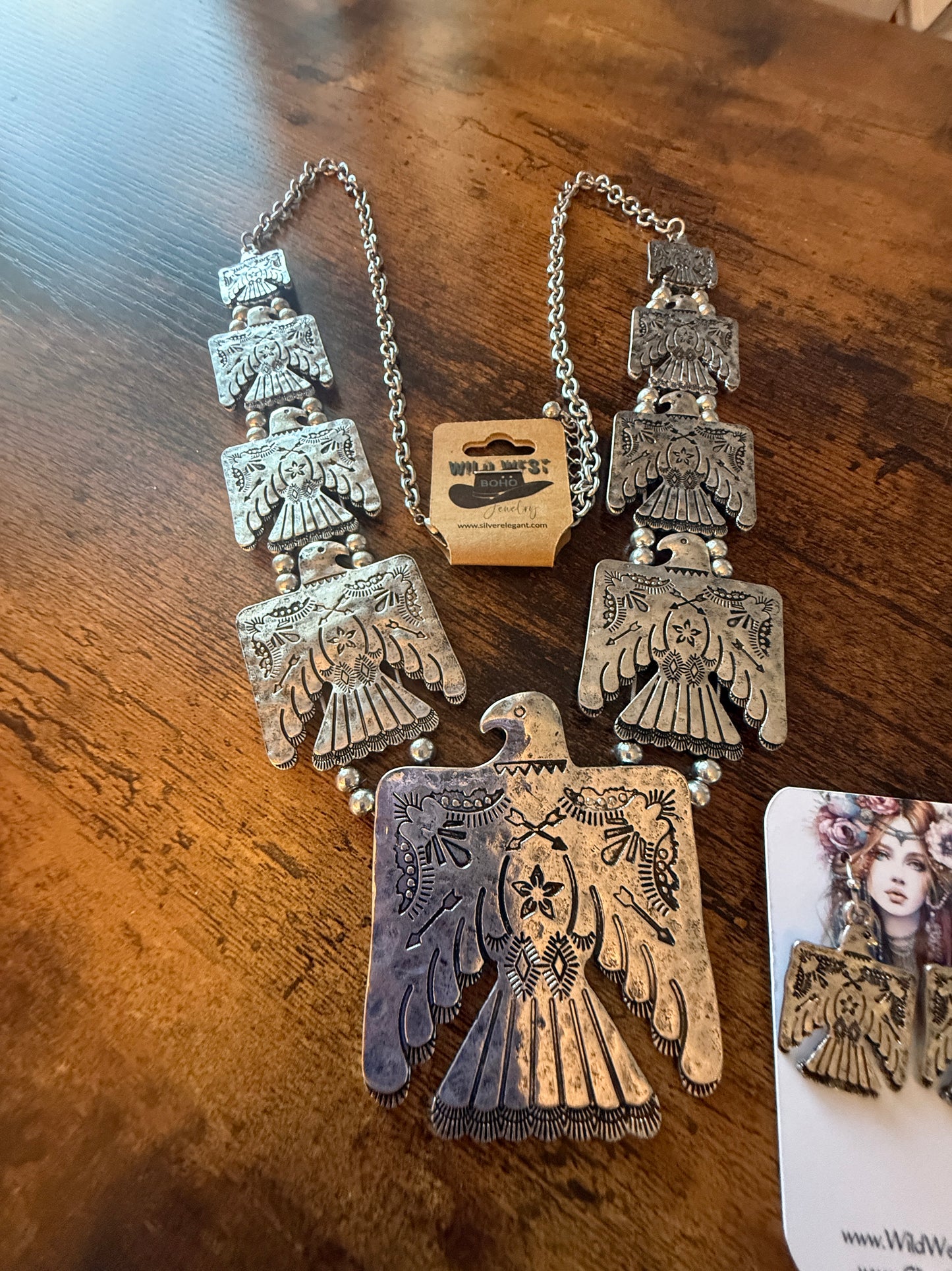 Thunderbird Multi Charm Western Necklace With Layered Charms and Earring Set WildWestBoho