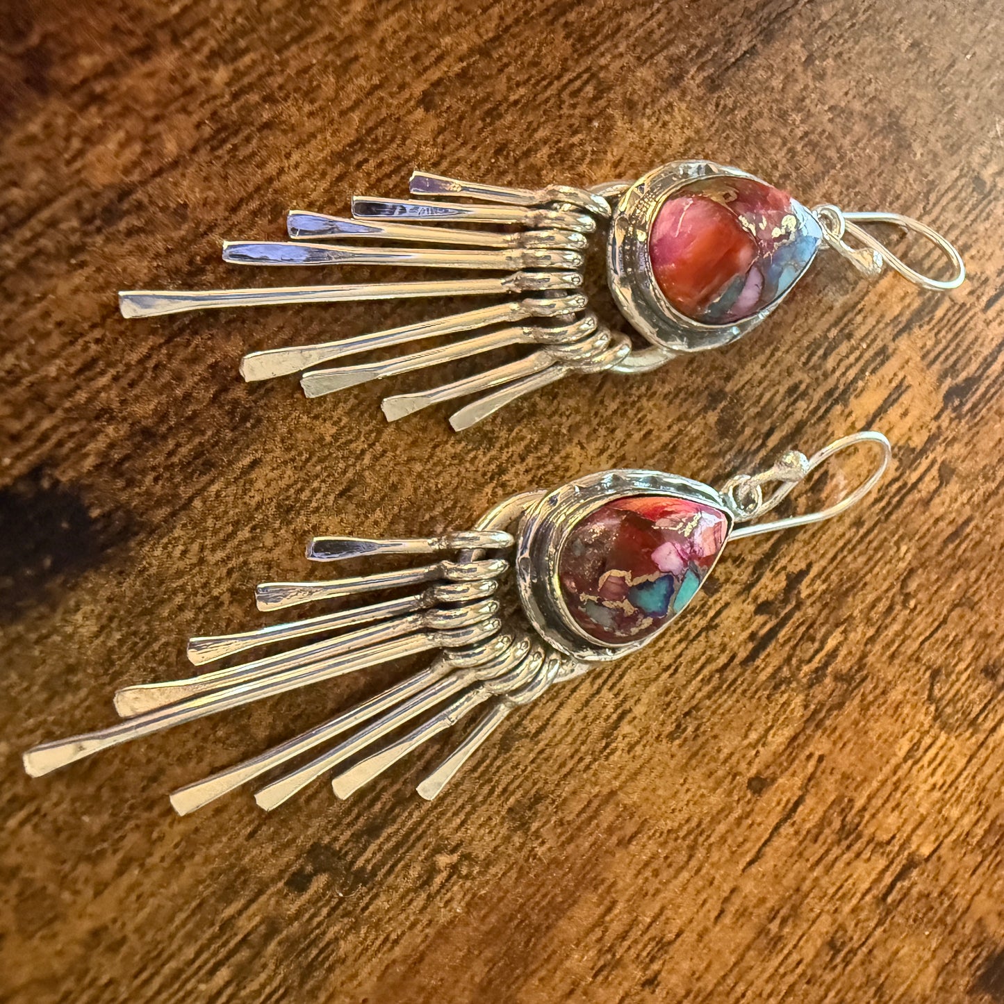 Kingman Pink Dahlia Turquoise Sterling Silver Dangle Earrings 2.7 Inch Silver Elegant