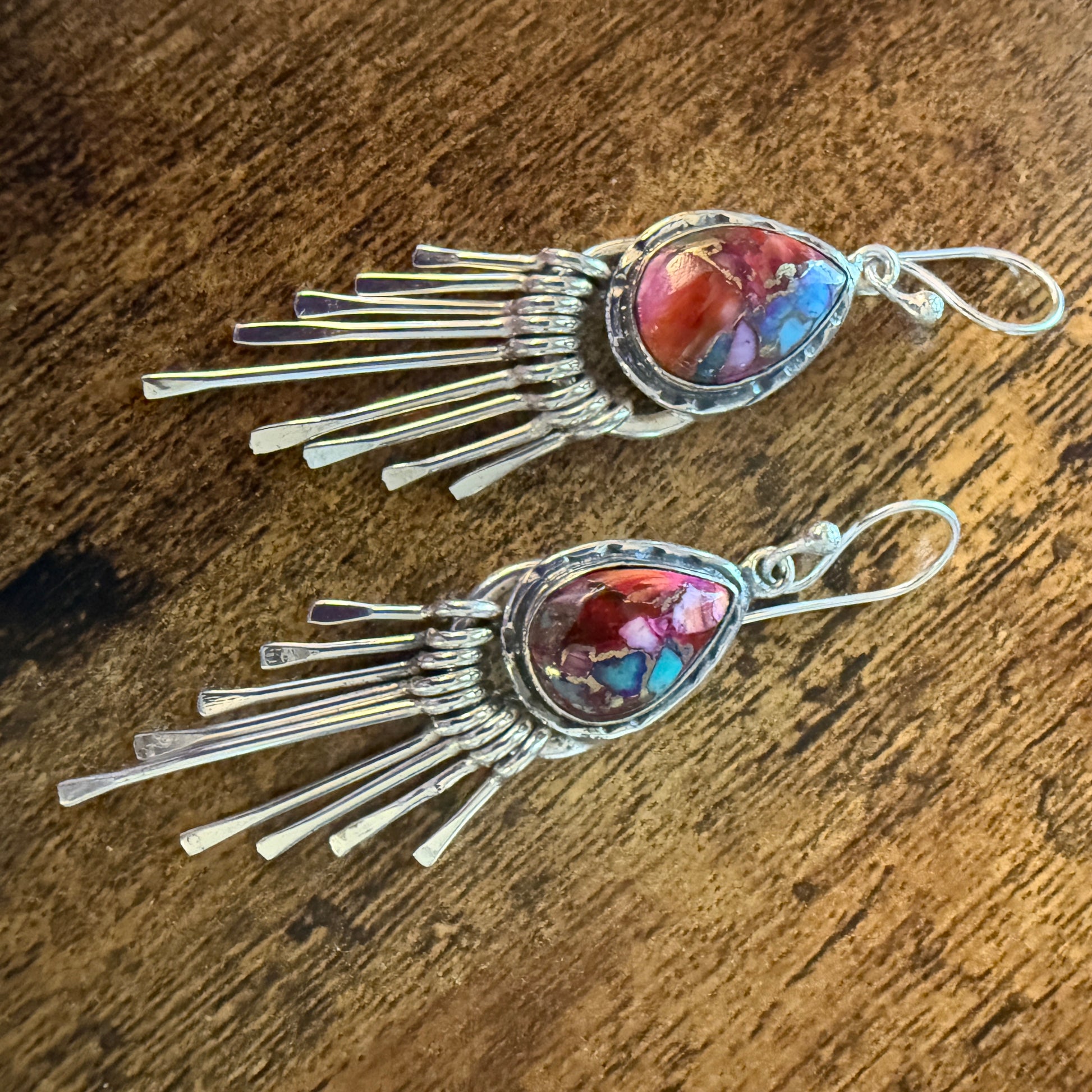 Kingman Pink Dahlia Turquoise Sterling Silver Dangle Earrings 2.7 Inch Silver Elegant