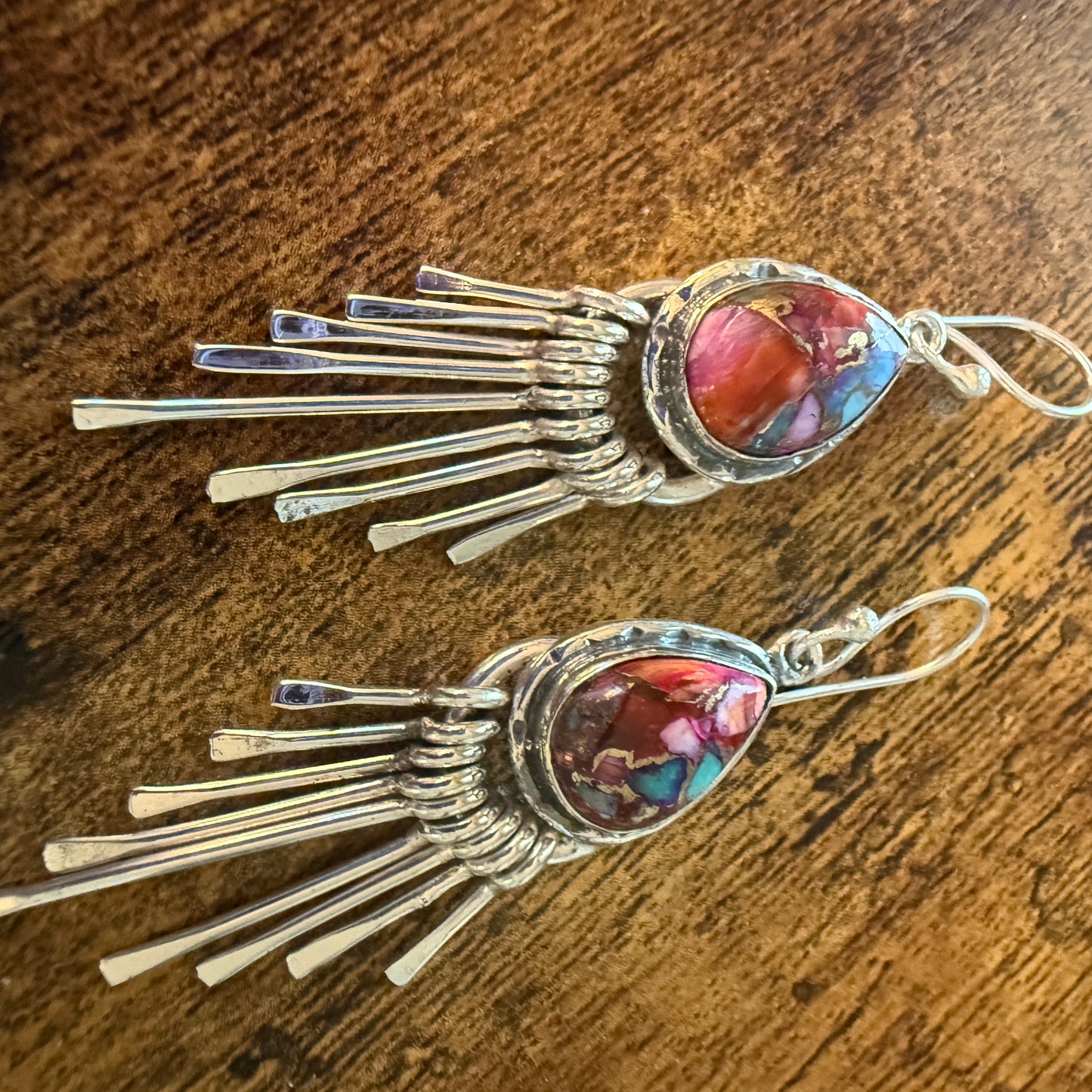 Kingman Pink Dahlia Turquoise Sterling Silver Dangle Earrings 2.7 Inch Silver Elegant