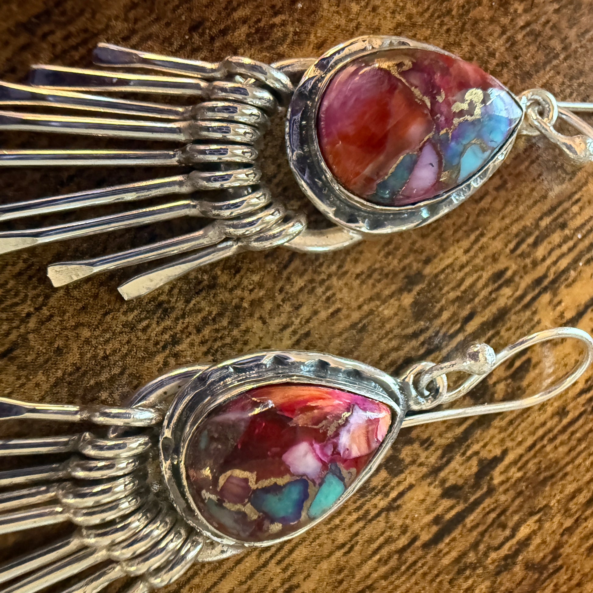 Kingman Pink Dahlia Turquoise Sterling Silver Dangle Earrings 2.7 Inch Silver Elegant