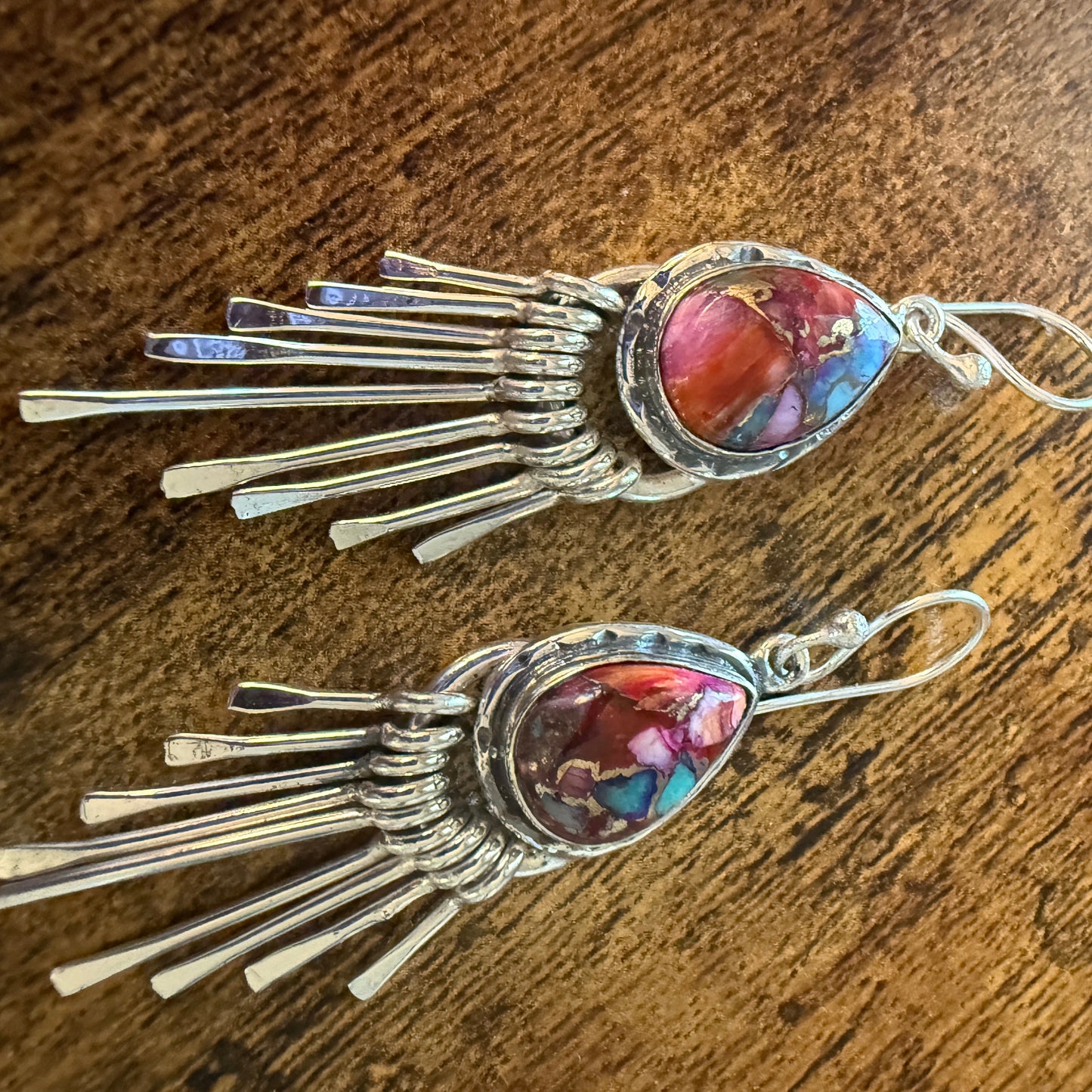 Kingman Pink Dahlia Turquoise Sterling Silver Dangle Earrings 2.7 Inch Silver Elegant