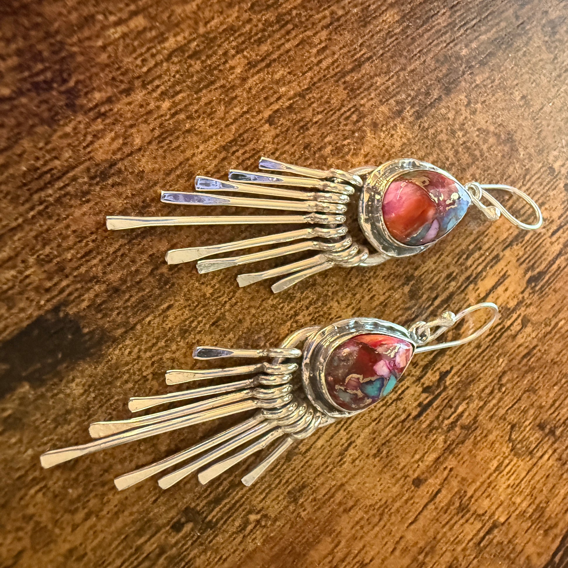 Kingman Pink Dahlia Turquoise Sterling Silver Dangle Earrings 2.7 Inch Silver Elegant