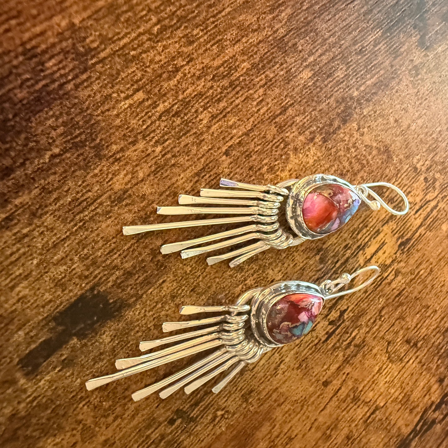Kingman Pink Dahlia Turquoise Sterling Silver Dangle Earrings 2.7 Inch Silver Elegant