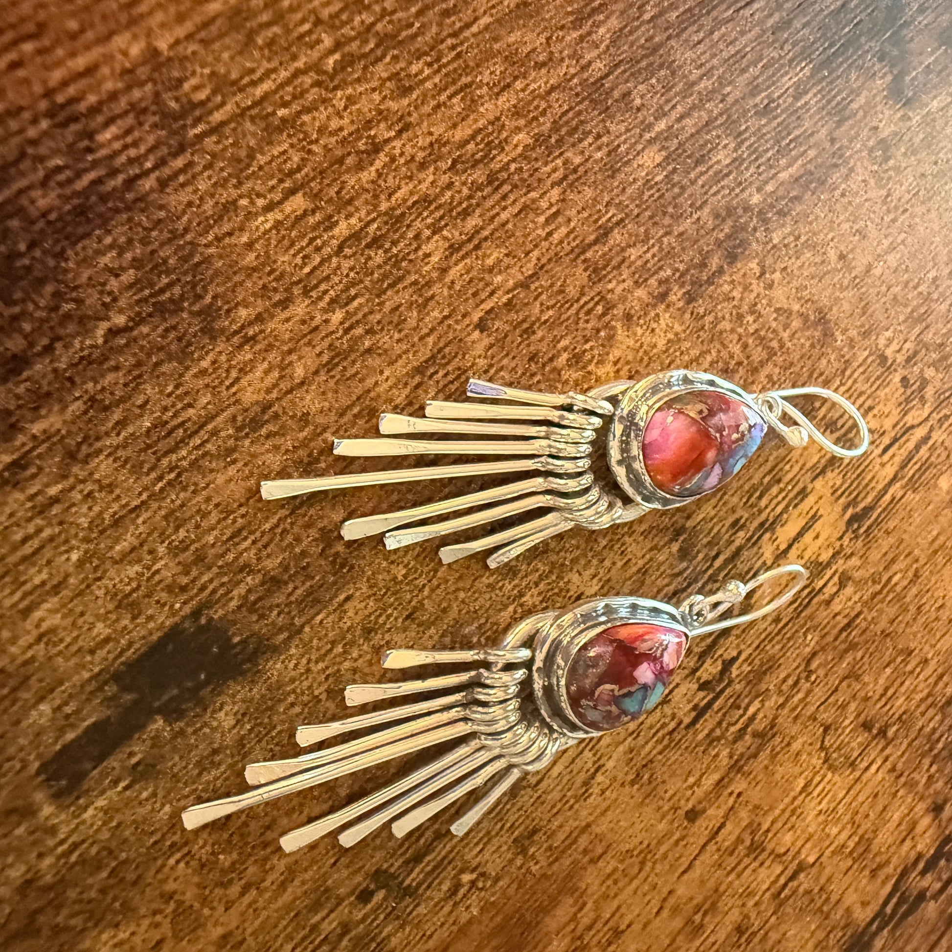 Kingman Pink Dahlia Turquoise Sterling Silver Dangle Earrings 2.7 Inch Silver Elegant