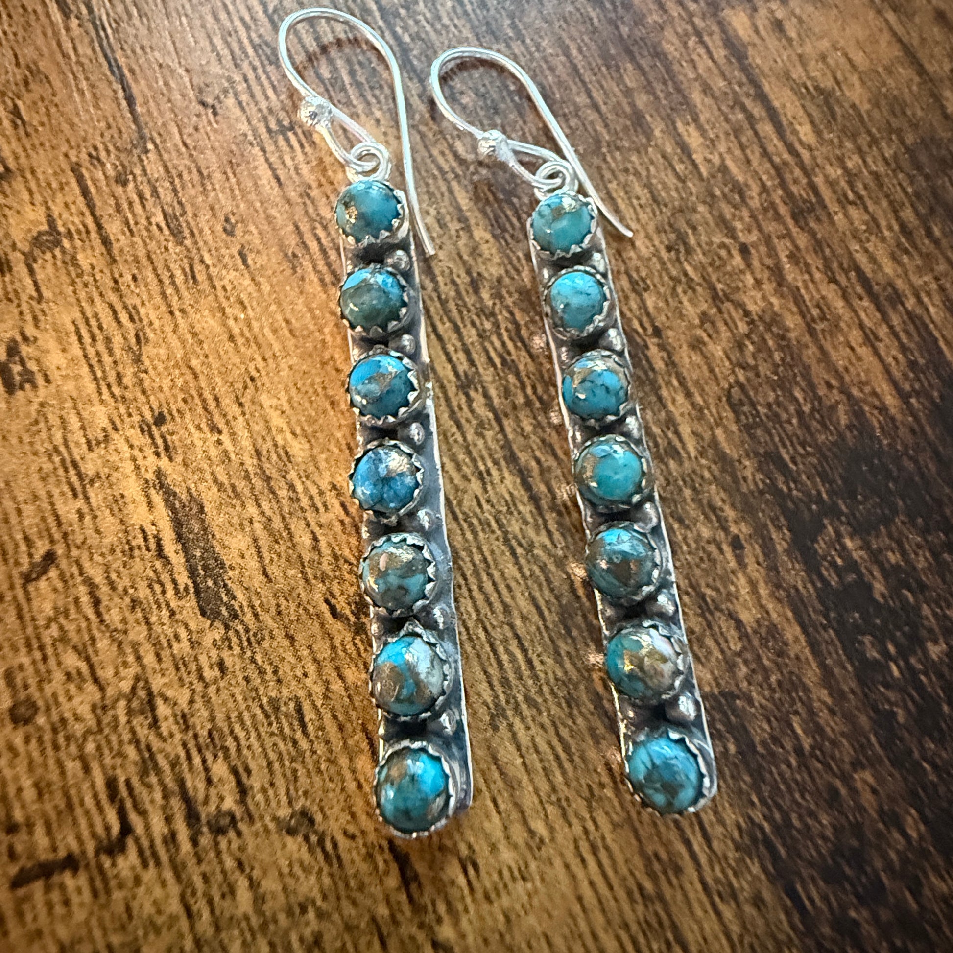 Kingman Turquoise Dahlia Wire Earrings in Sterling Silver Silver Elegant