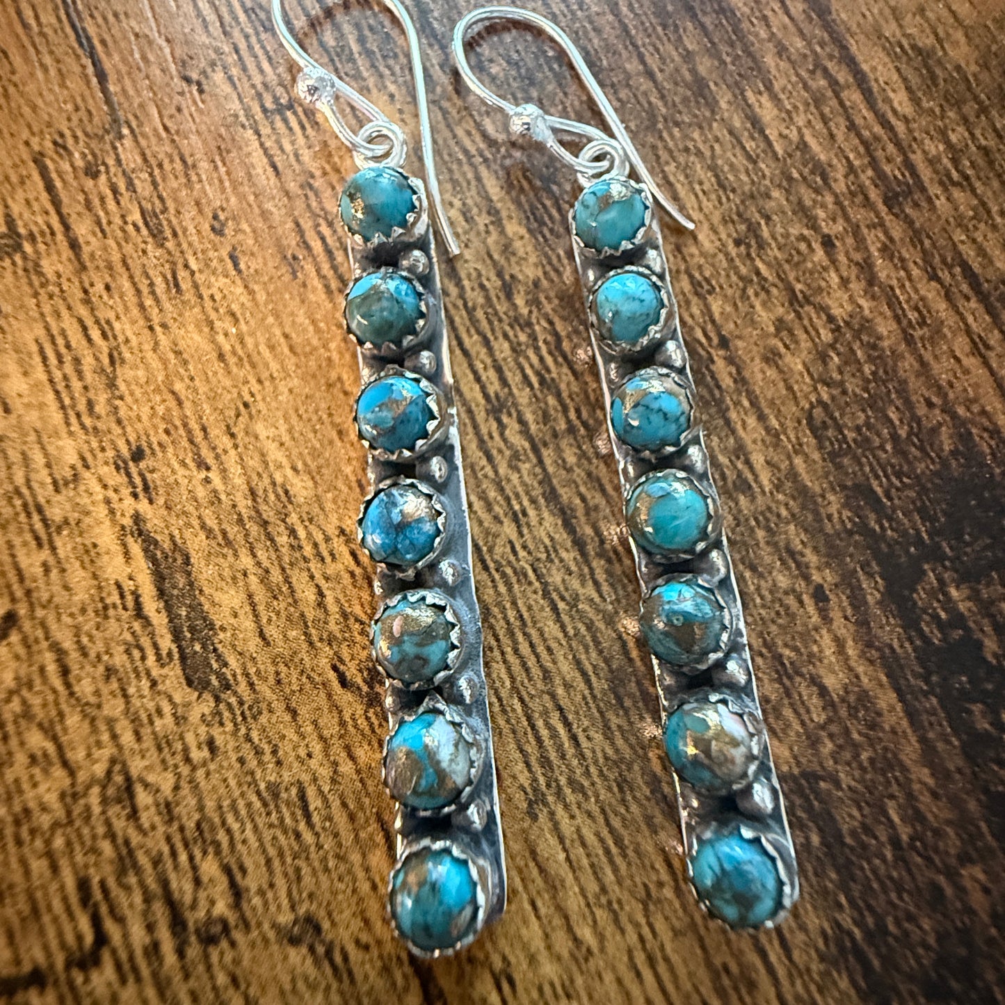 Kingman Turquoise Dahlia Wire Earrings in Sterling Silver Silver Elegant