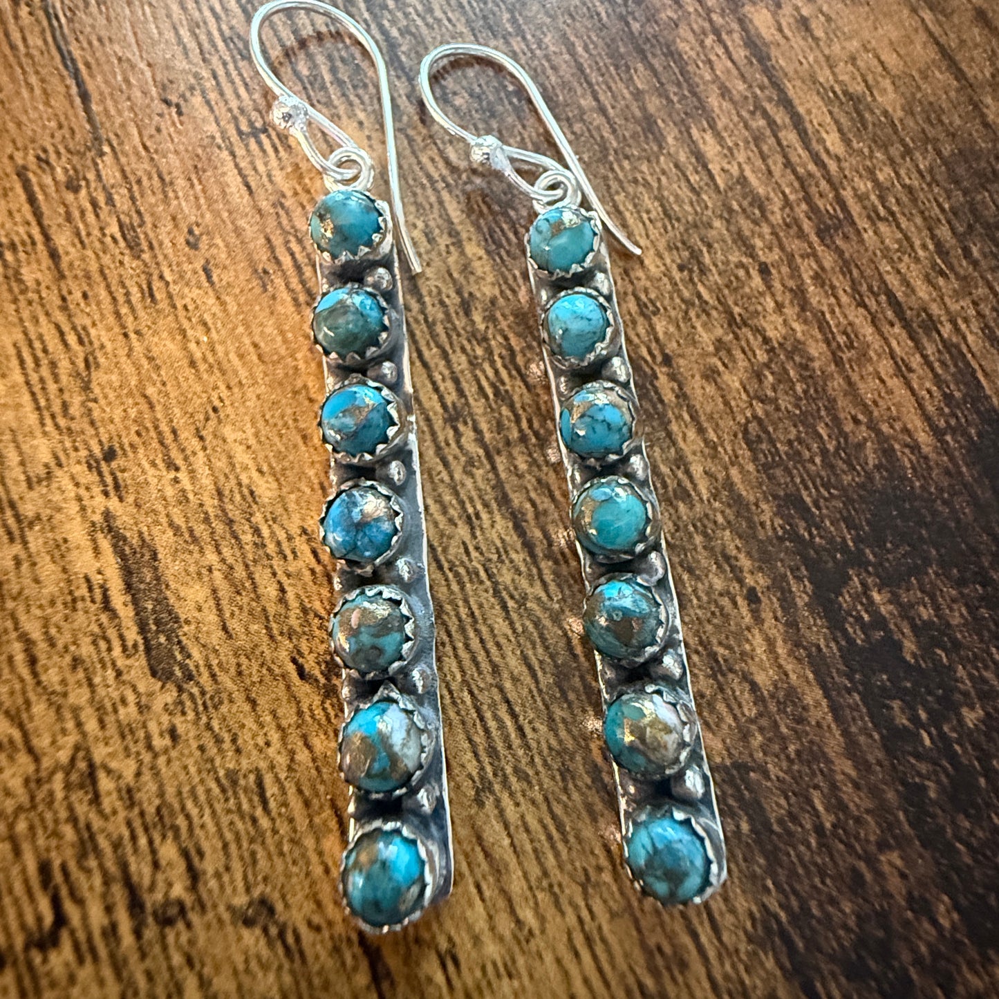 Kingman Turquoise Dahlia Wire Earrings in Sterling Silver Silver Elegant