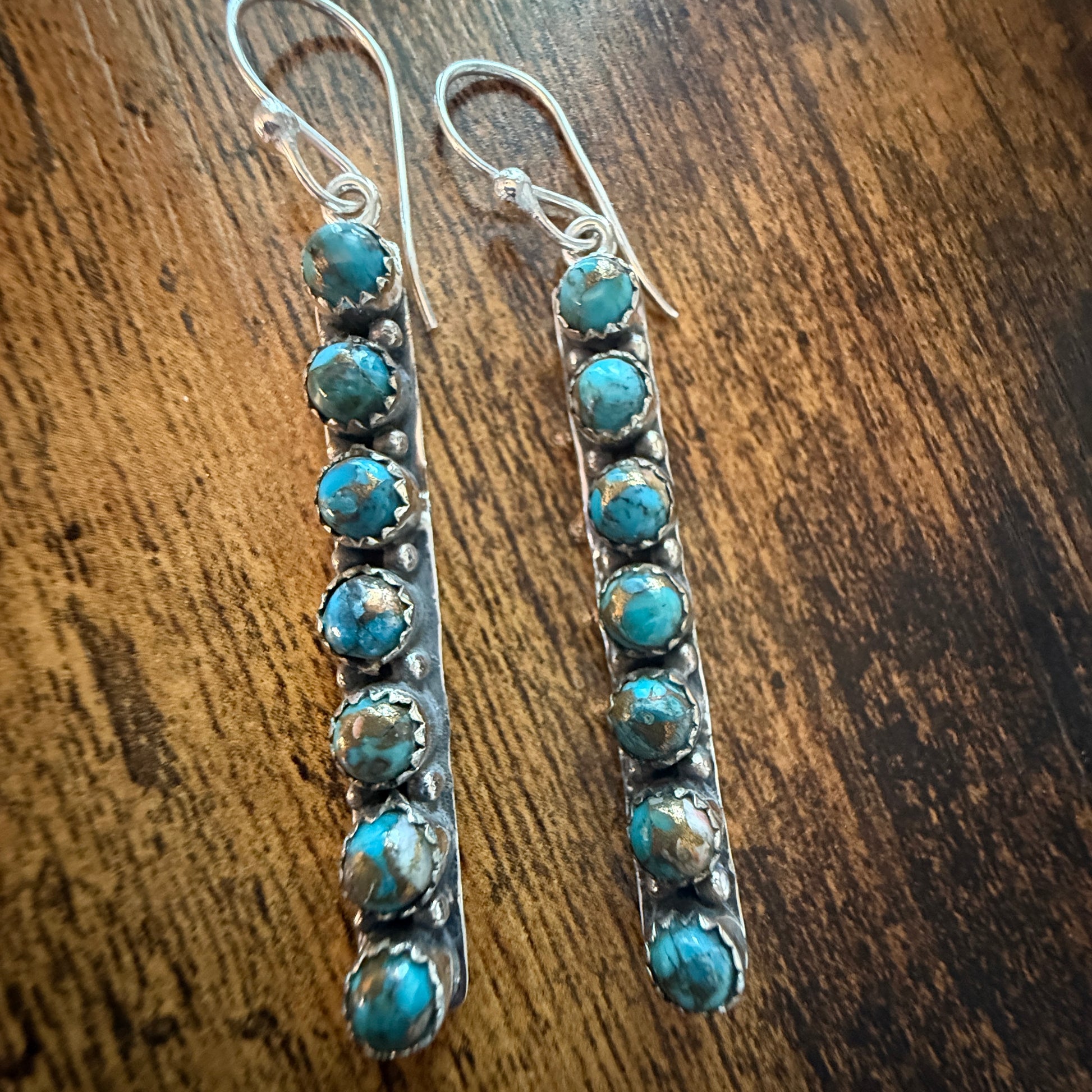 Kingman Turquoise Dahlia Wire Earrings in Sterling Silver Silver Elegant