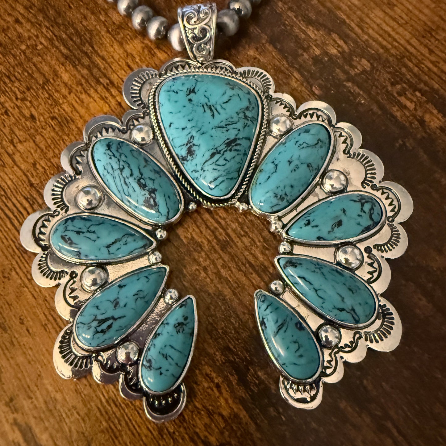 Turquoise Squash Pearl Necklace Mixed Metals 24 Inch Handcrafted Silver Elegant