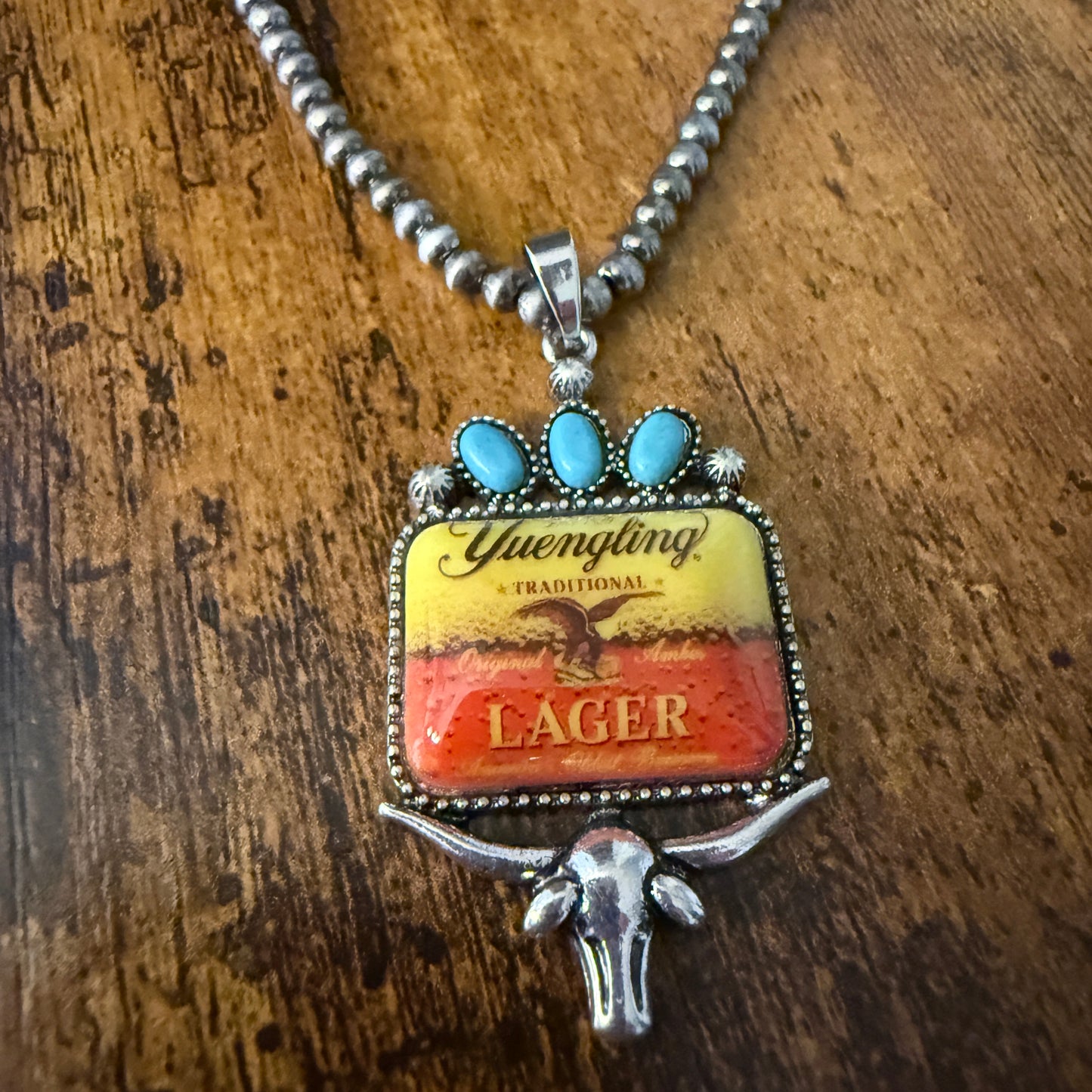 Yuengling Beer Cowgirl Western 4mm Silver Pearl Beads Choker Necklace Silver Elegant